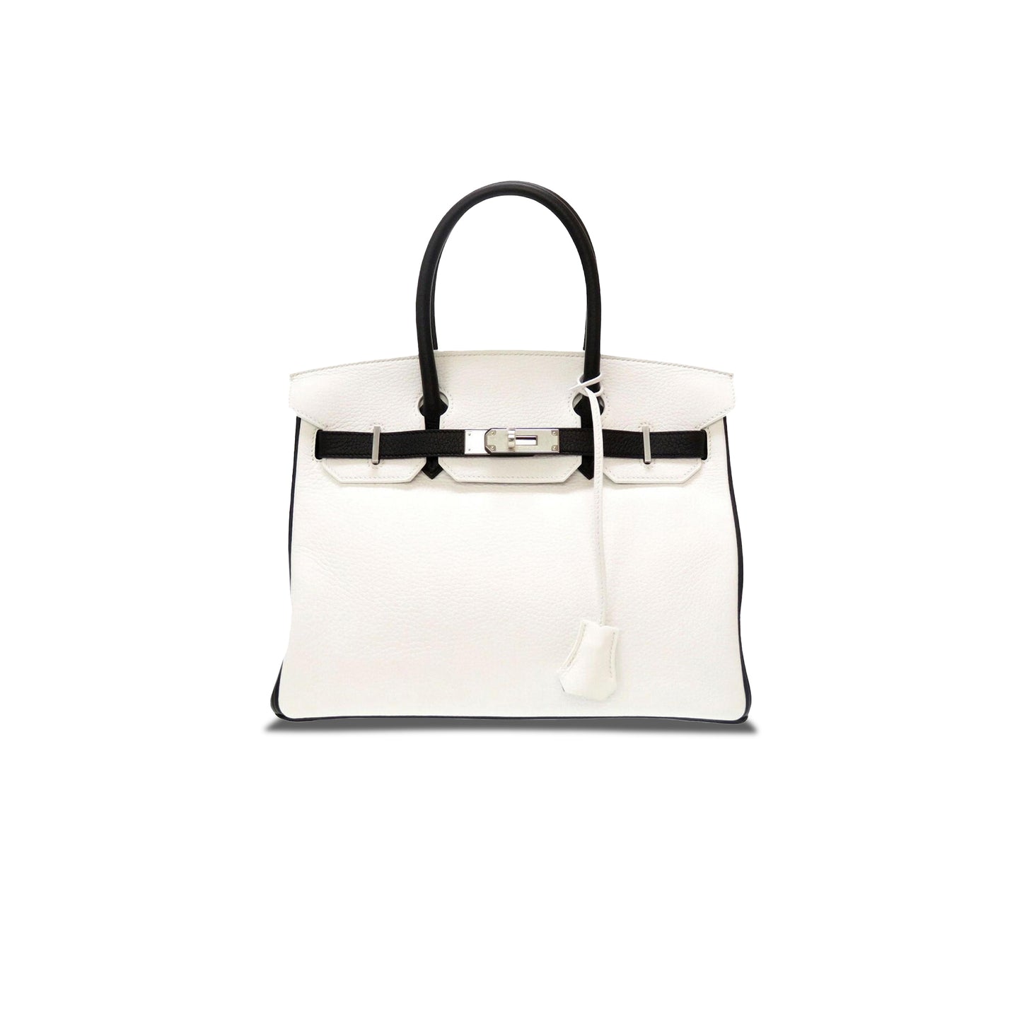 H**mes birkin 30 togo leather milkshake white and black silver buckle handbag 982147 (30*23*15cm)