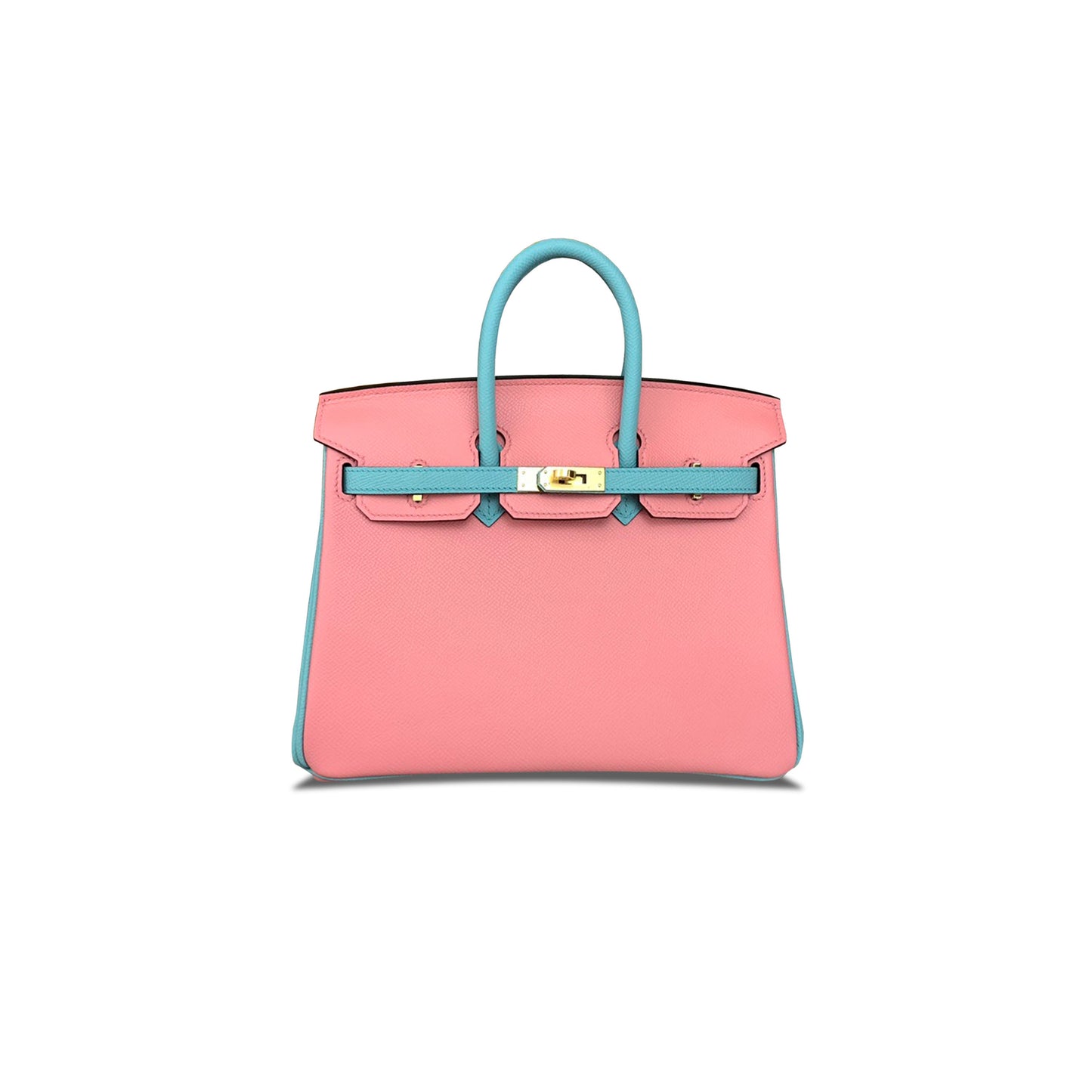 H**mes birkin 25 epsom milkshake pink macaron blue gold buckle h028369ck22 (25*18*13cm)
