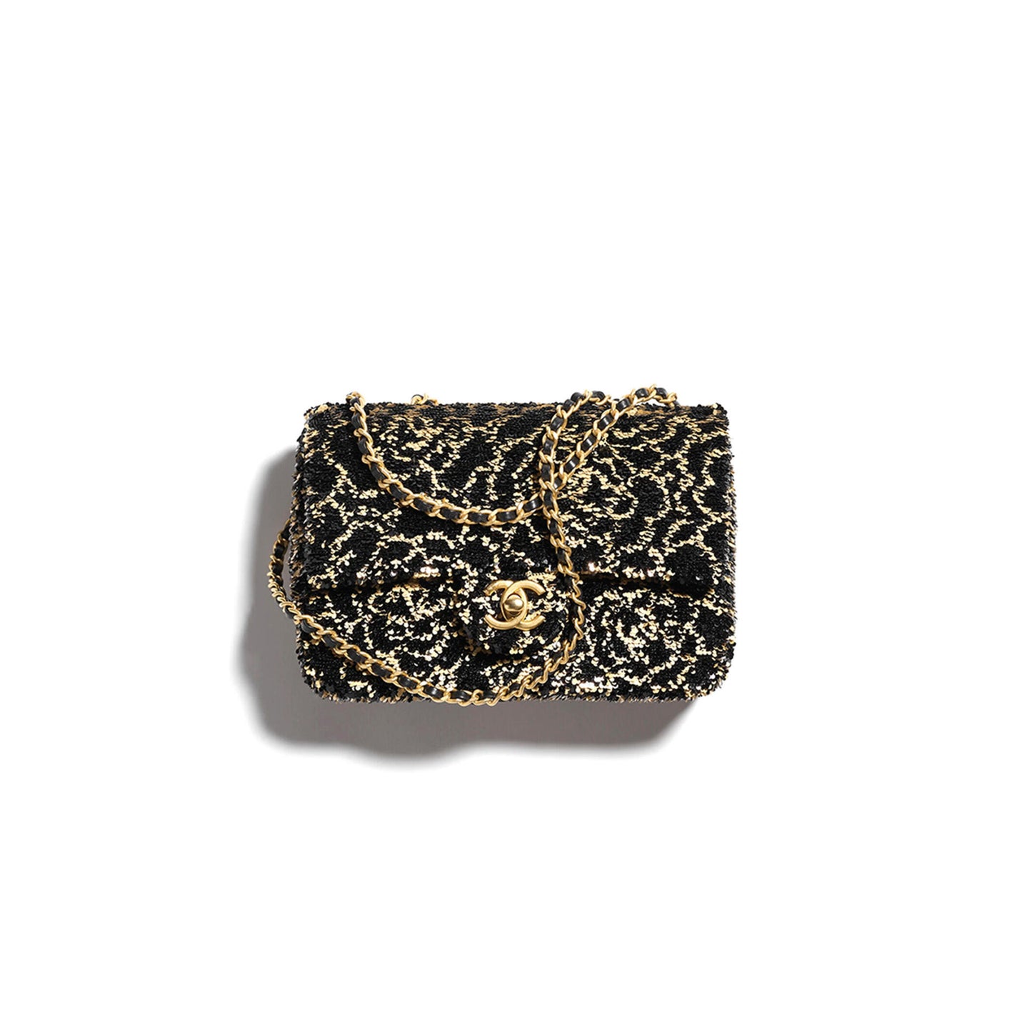 ch*el flap bag sequins & gold-tone metal G01den & black as4561 (21*14*8cm)