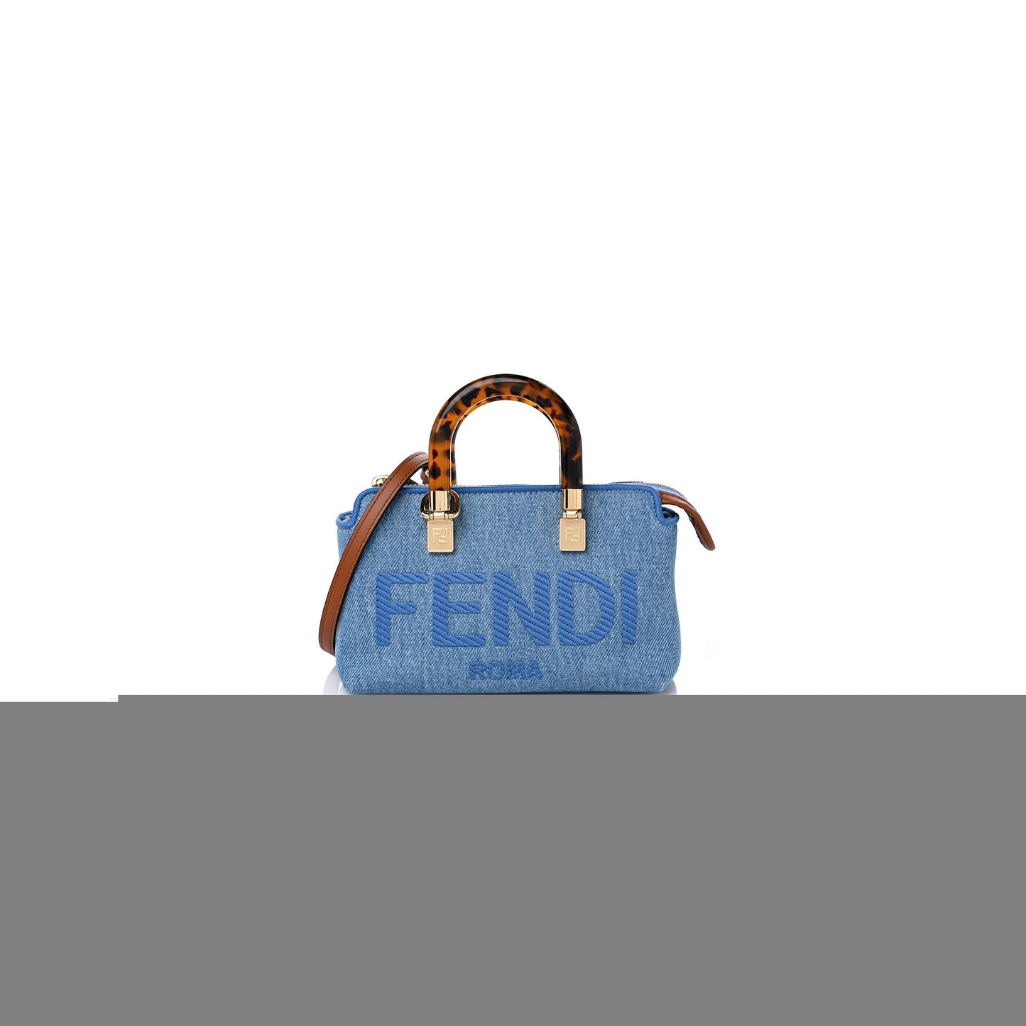 F**di denim vitello king plexiglass logo embroidered mini by the way top handle boston bag light blue (18*10*9cm)