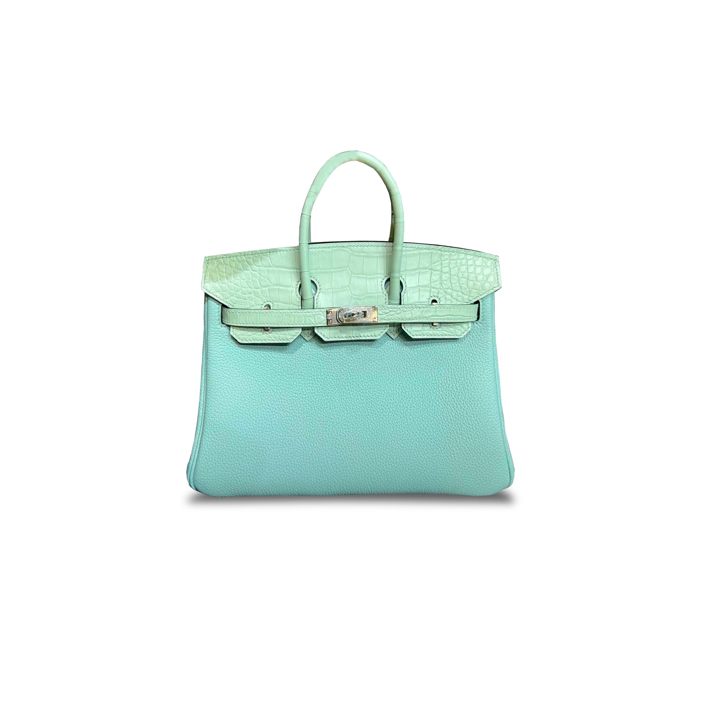 H**mes master birkin 25 crocodile and togo leather macaroon blue silver buckle h076216ck13 (25*20*13cm)