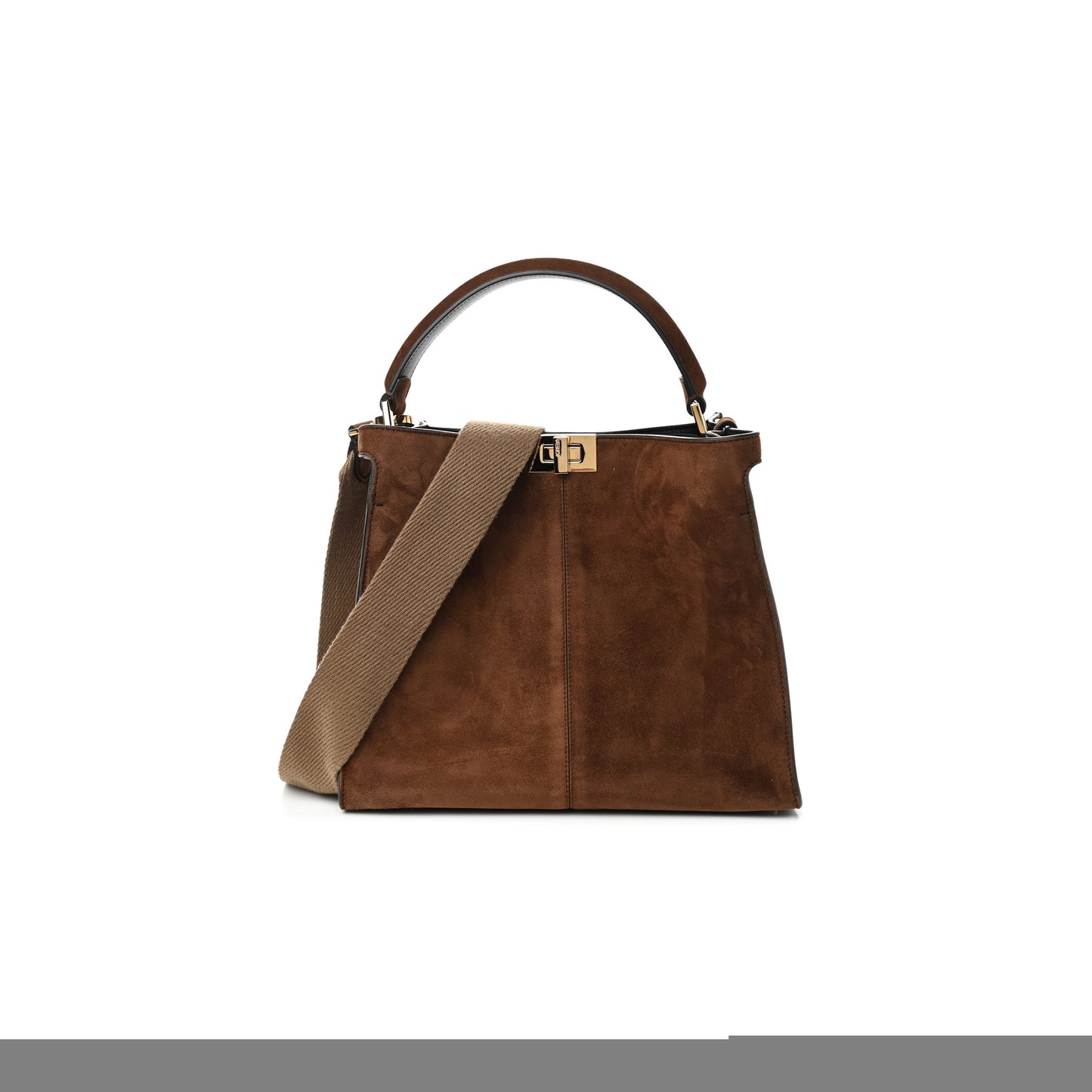 F**di camoscio glazed fabric ff 1974 medium peekaboo x-lite marrone mogano panna 852479 (29*25*15cm)