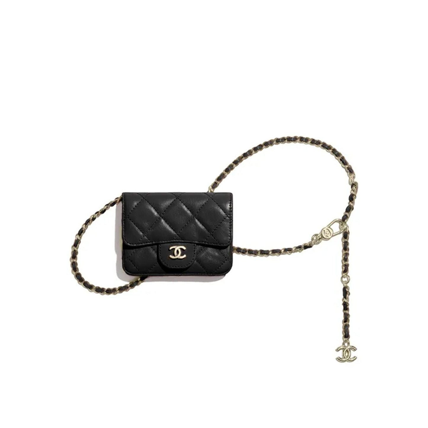Ch**el flap card holder belt bag with chain lambskin ap1952 (10*7*2.5cm)