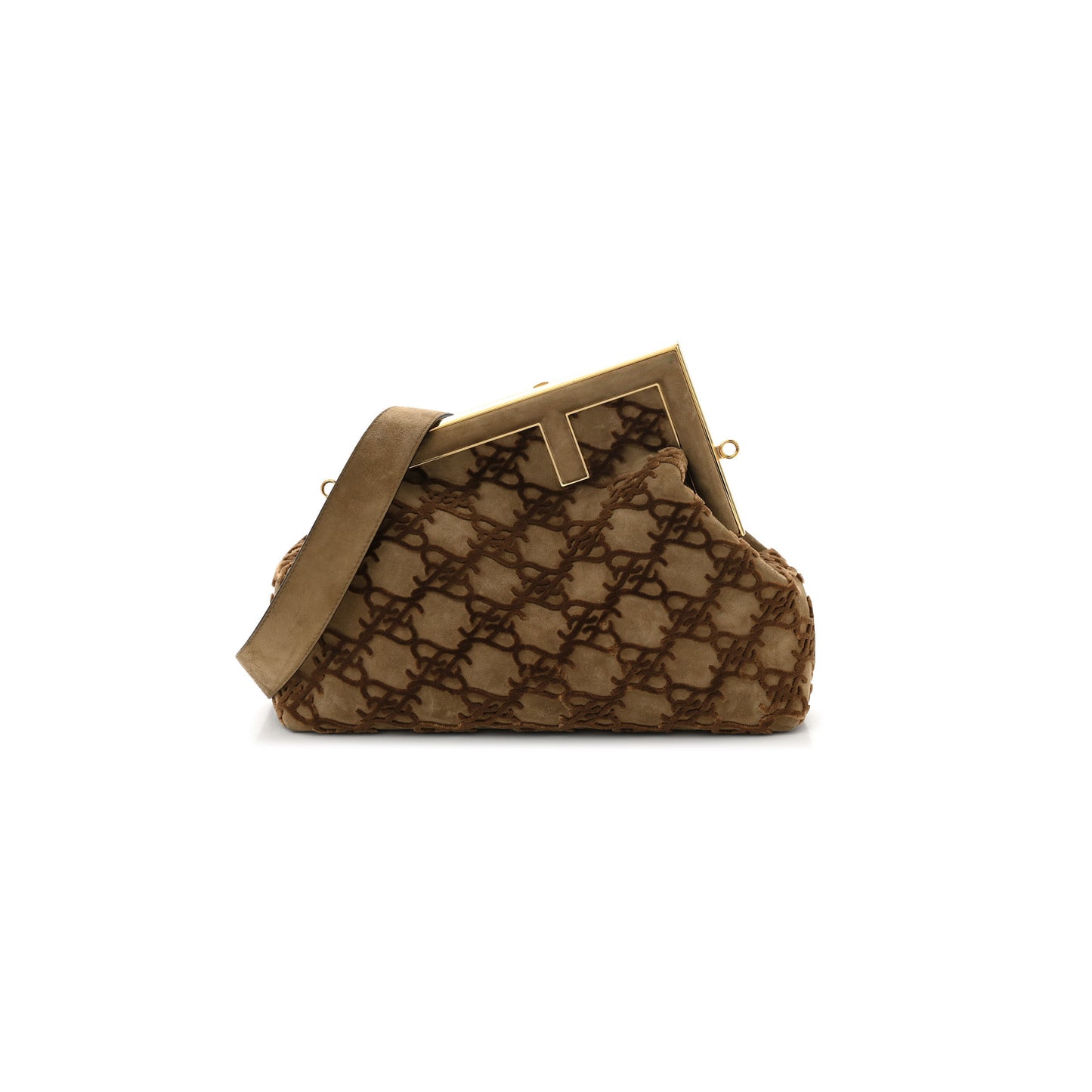 F**di camoscio karligraphy embroidered medium first camel (30*25*10cm)
