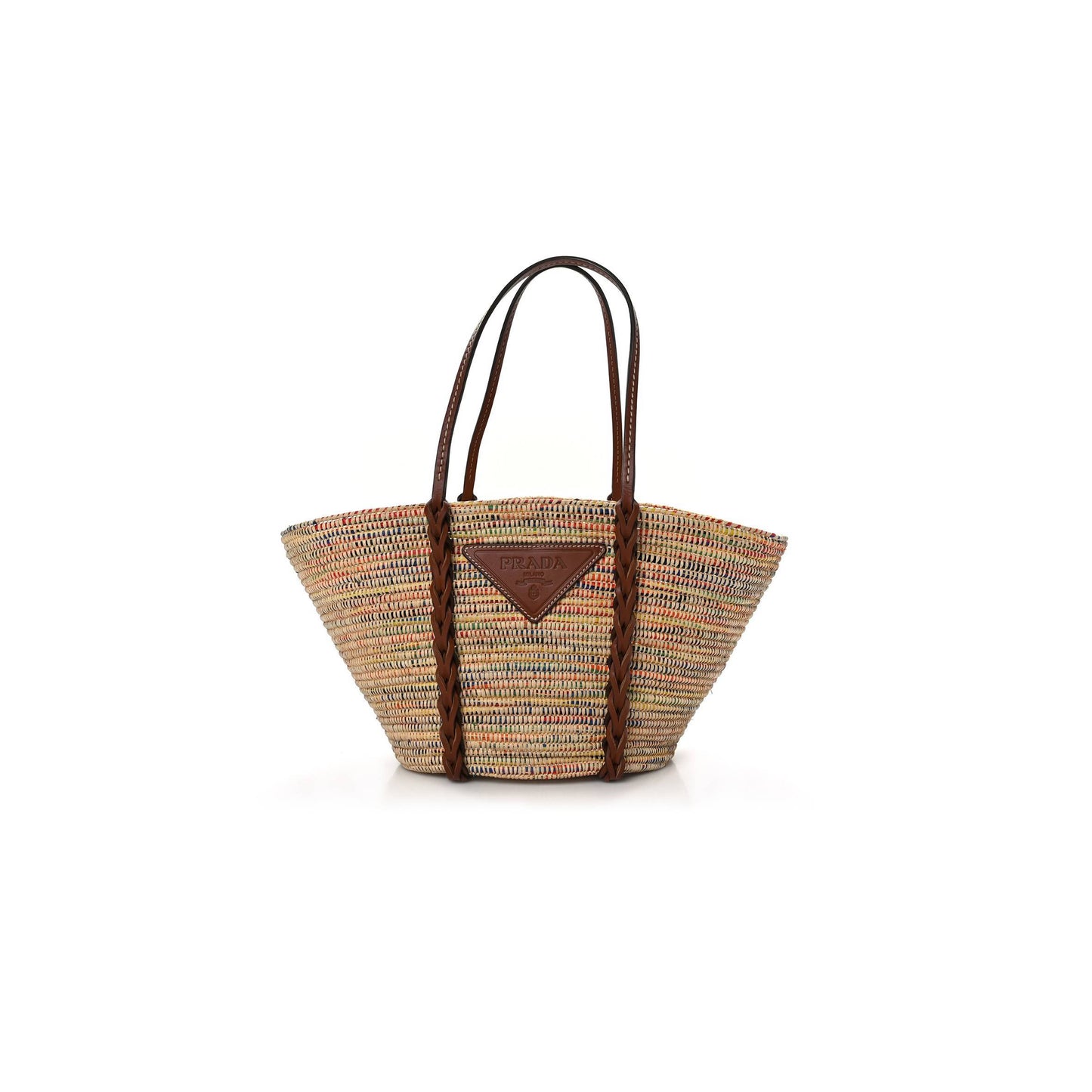 Pra*a paglia vitello woven braided basket tote multicolor cognac 1bg312_2dif_f00j7_v_iom (25*25*14cm)