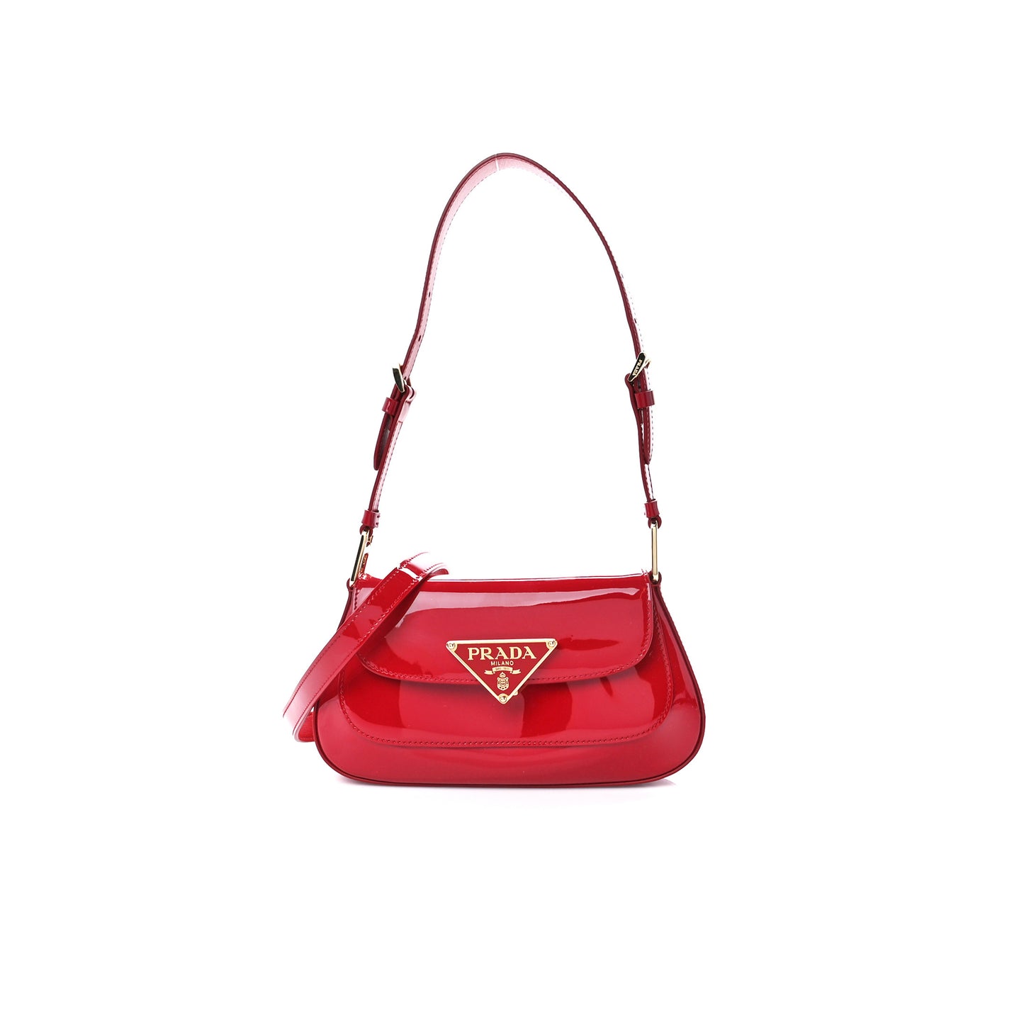 Pra*a vernice triangle logo flap adjustable strap shoulder bag cherry 1bd355 (24*11*4cm)