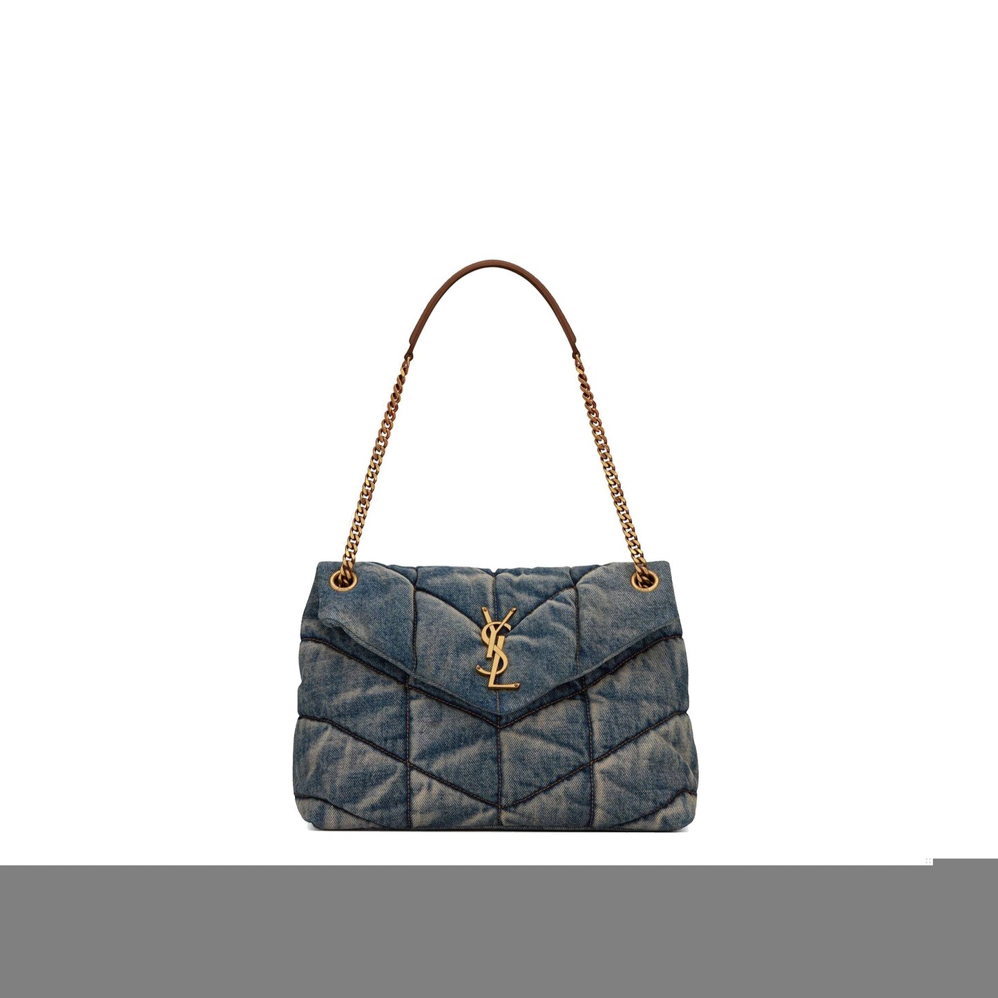 Y*L puffer medium chain bag in quilted vintage denim and suede 5774752pt674575 (35*23*13.5cm)