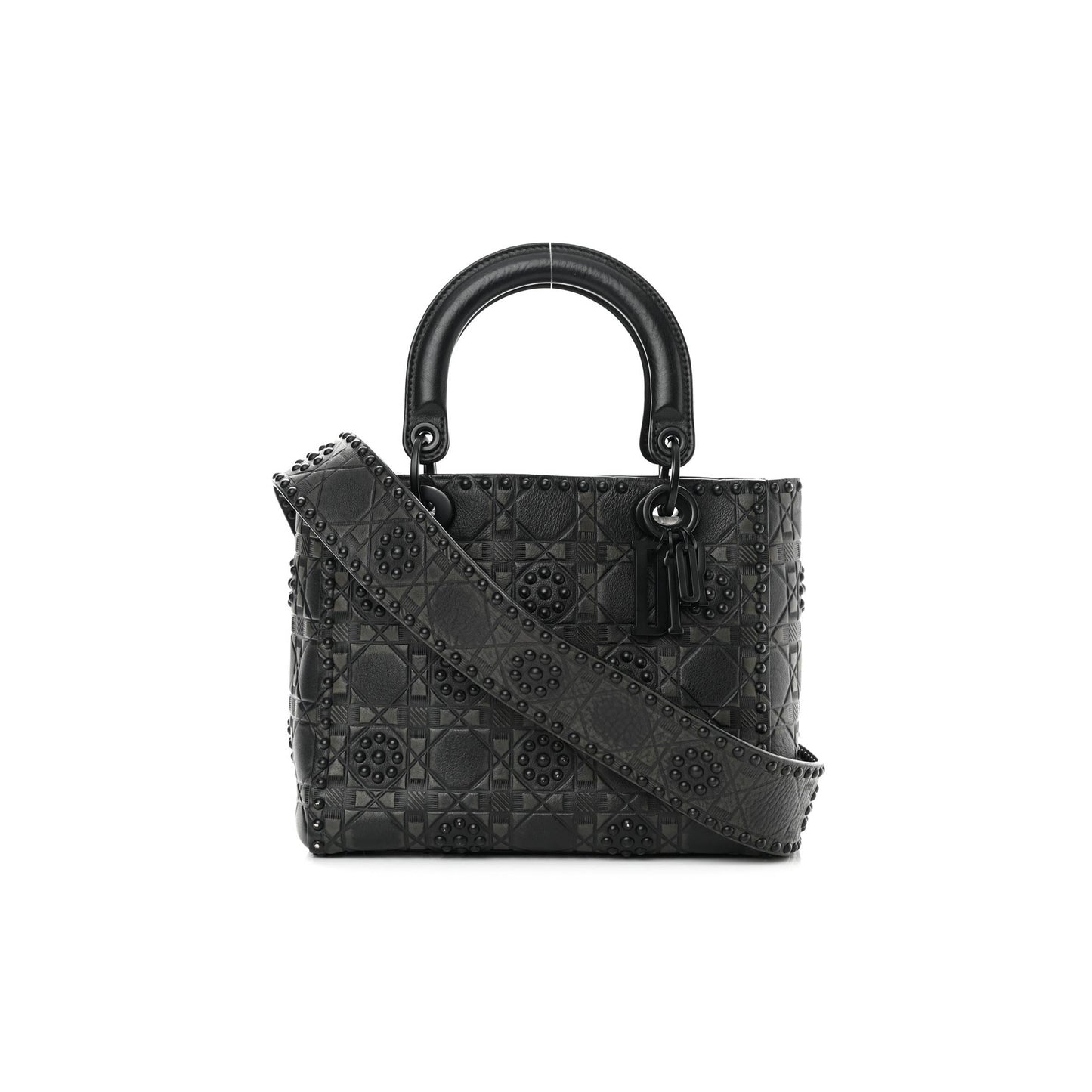 d*or calfskin cannage embossed studded medium S*pple lady d*or black (24*20*12.1cm)