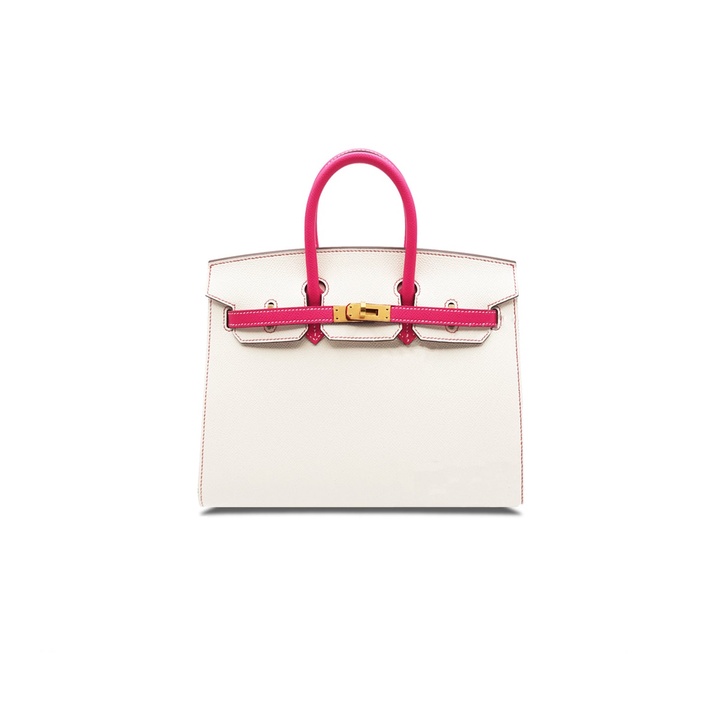 H**mes birkin 25 epsom milkshake white and pink gold buckle bag h028368ck6s (25*20*13cm)