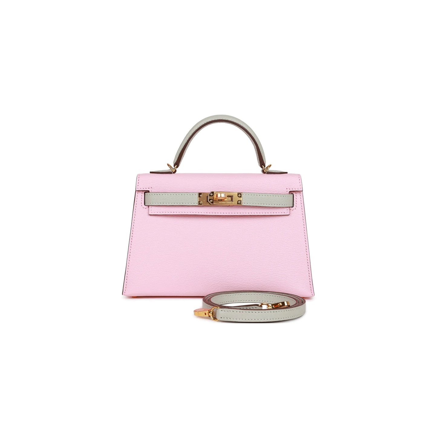 H**mes master mini kelly ii rose sakura and gris perle chevre gold hardware (19*12*5.5cm)