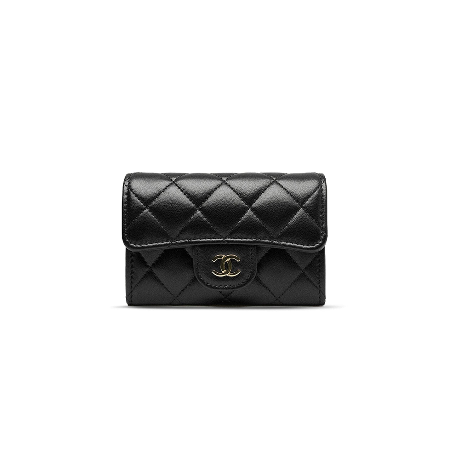 Ch*el classic card holder lambskin & gold-tone metal black ap0214 (11.3*7.5*2.5cm)