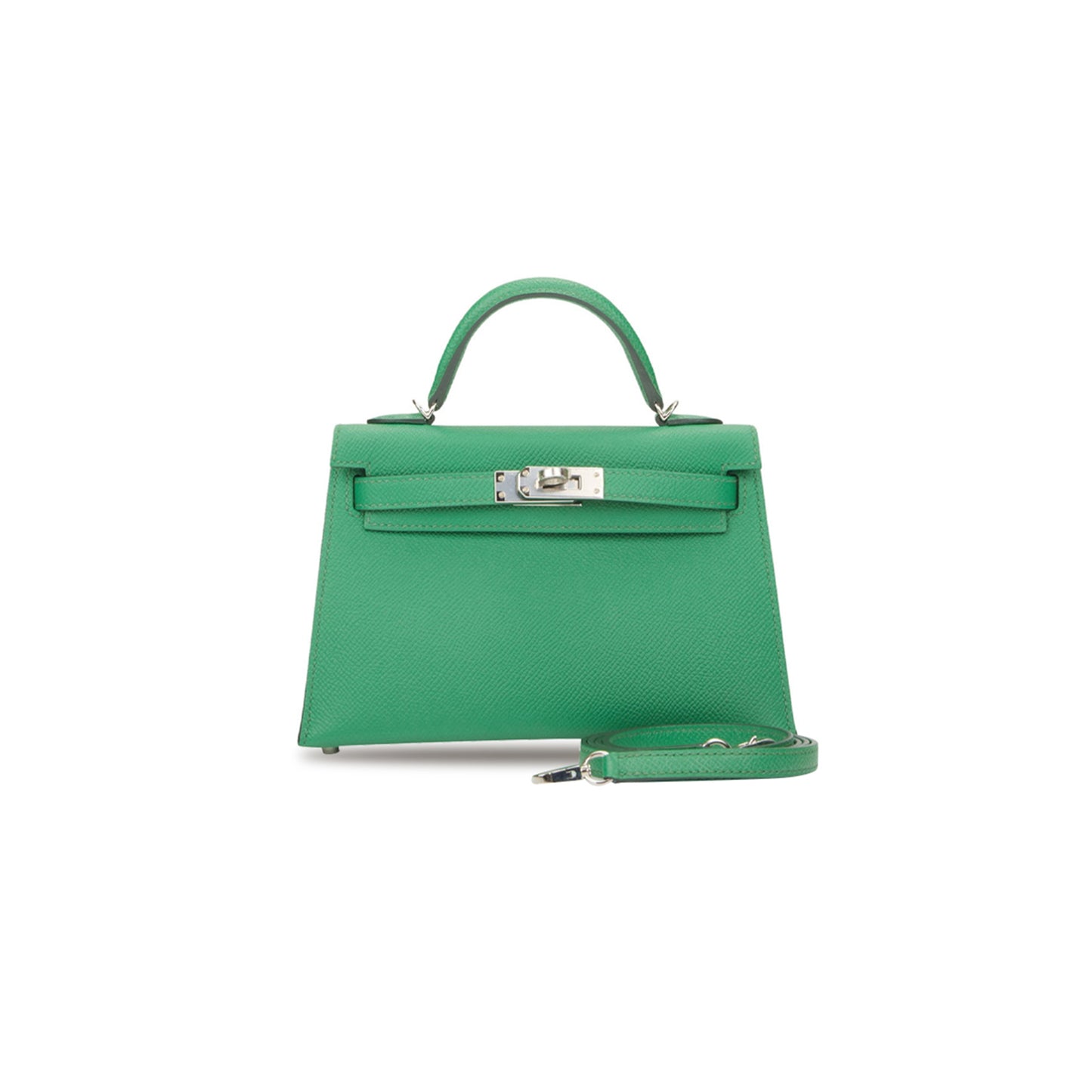 H**mes mini kelly ii epsom comic green silver buckle (19*12*5.5cm)