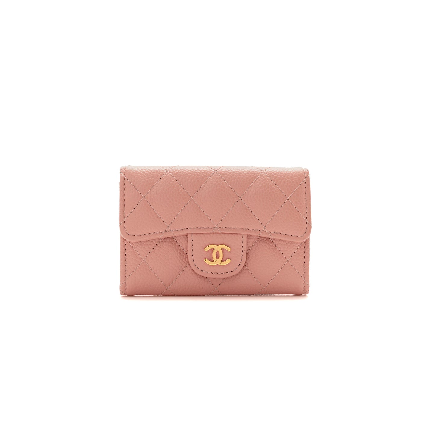 Ch*el caviar quilted flap card holder wallet light pink ap0214 (11.3*7.5*2.5cm)