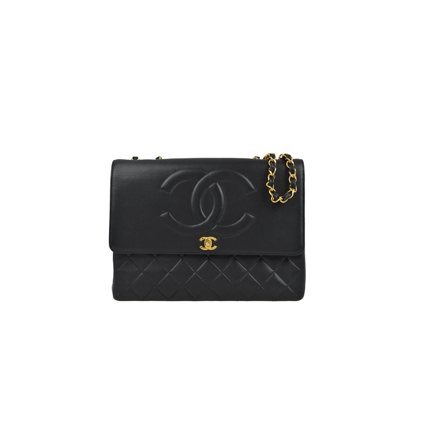 Ch*el master black vintage cc quilt leather flap bag a2215 (33*23*11cm)