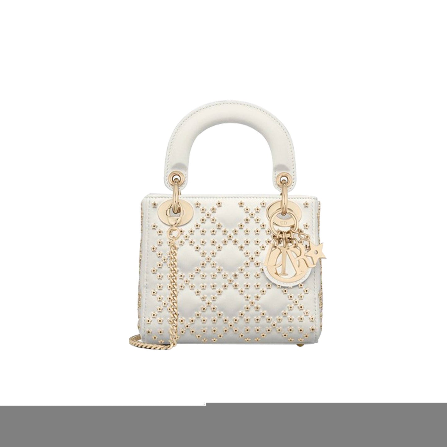 D*or lambskin cannage lucky star studded mini lady D*or white (17*14*8cm)