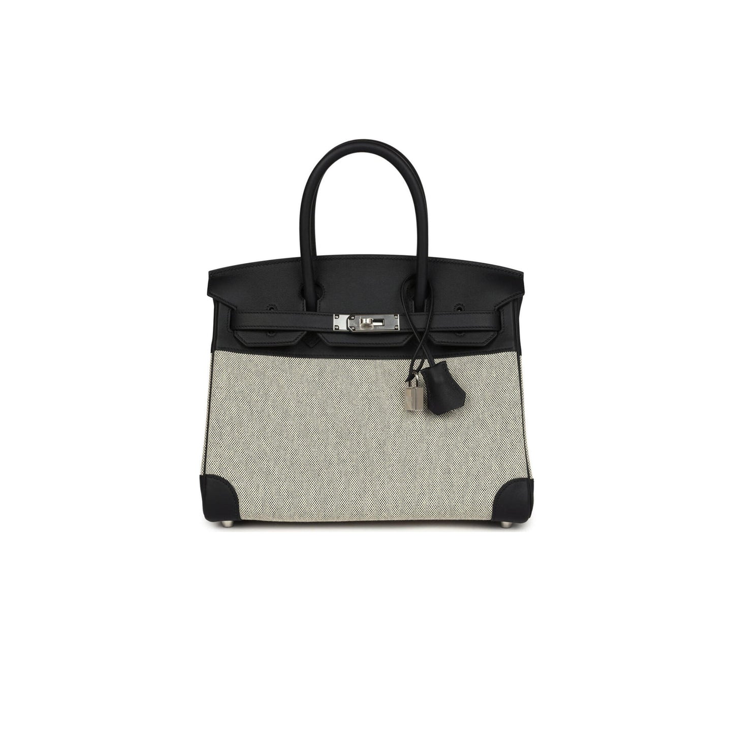 H**mes MASTER BIRKIN 30 BLACK SWIFT AND ECRU TOILE PALLADIUM HARDWARE (30*22*15cm)