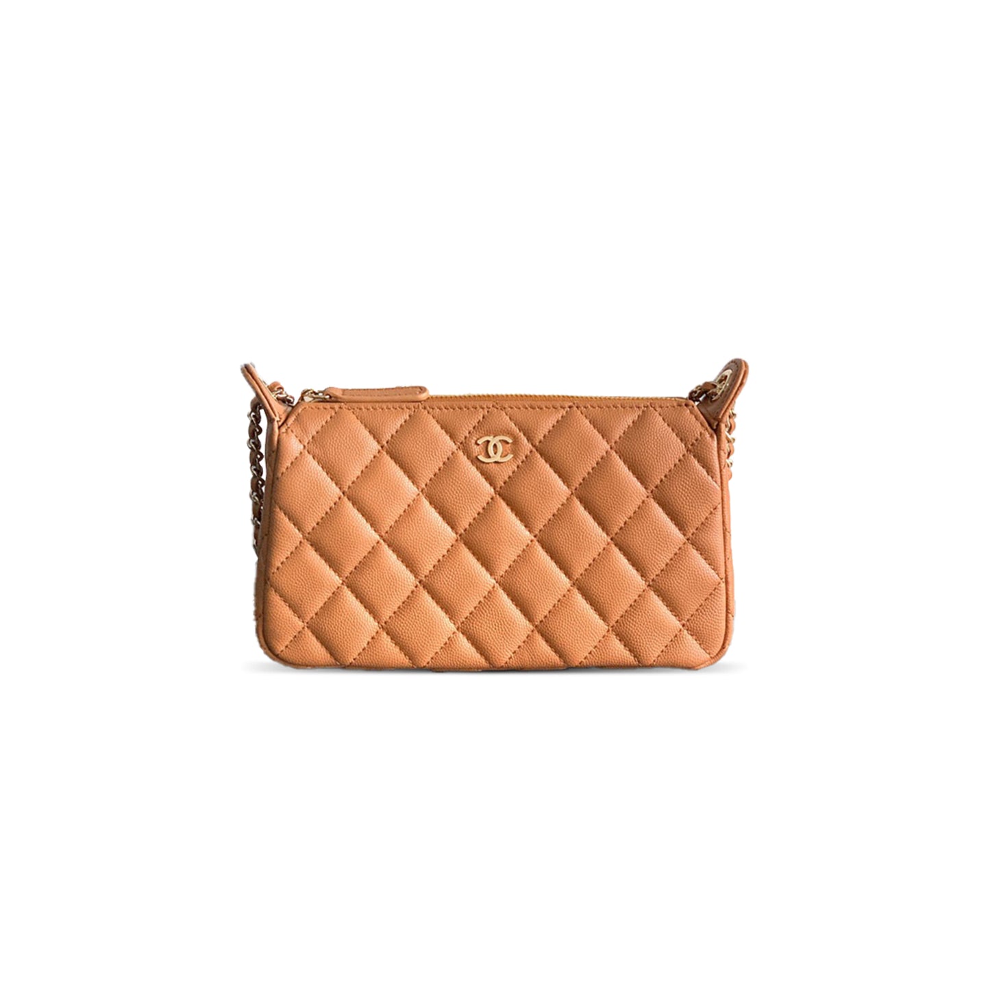 Ch**el grained calfskin 25b clutch with chain bag in caramel color (21*12*5.5.cm)