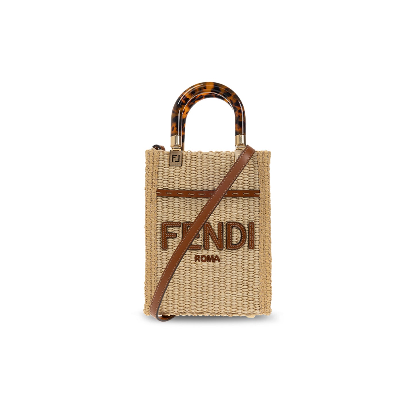 F**di sunshine mini straw & leather tote (18*13.5*5.5cm)