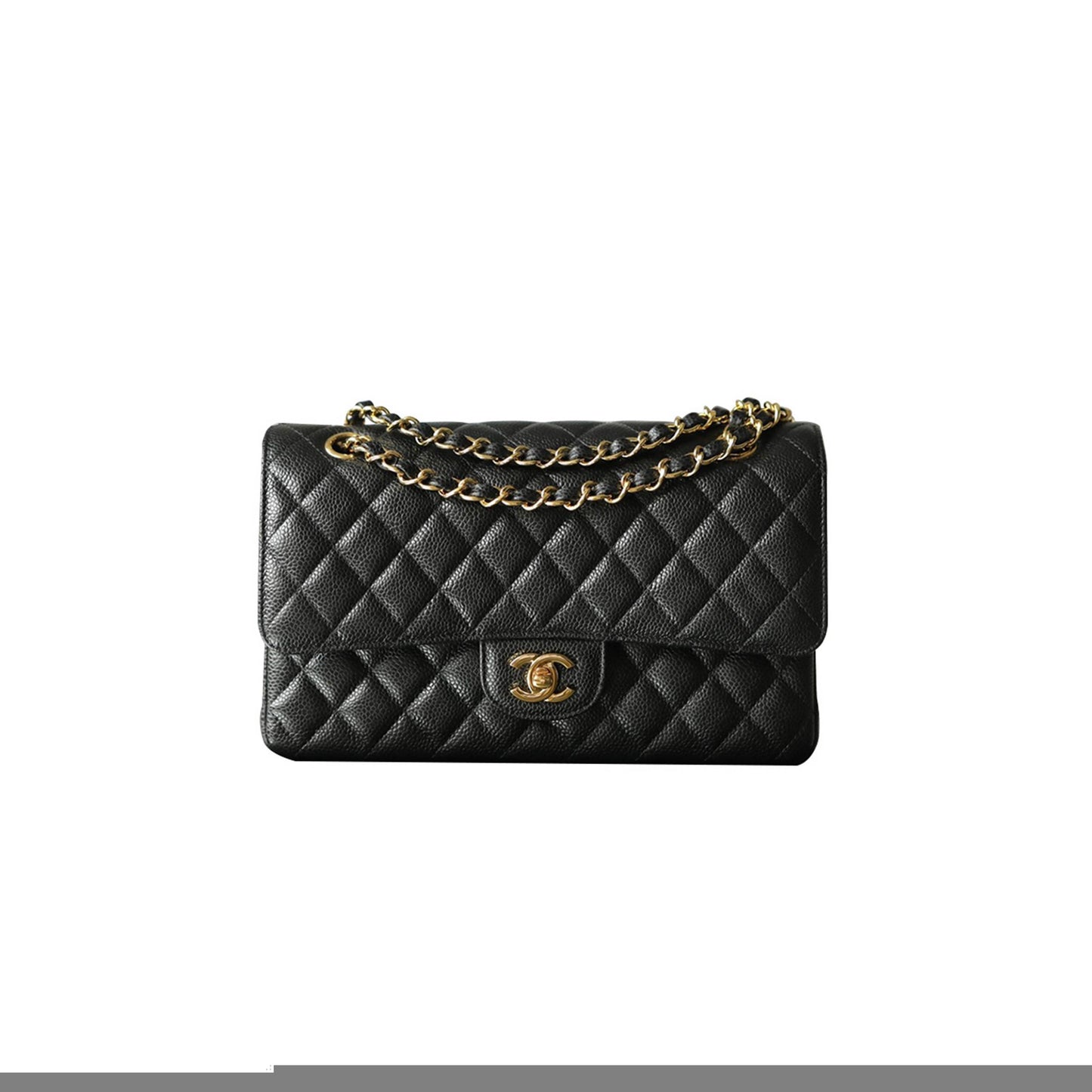 Ch*el master classic flap medium black all steel thick plated 24k buckle a01112 (25.5*15.5*6.5cm)