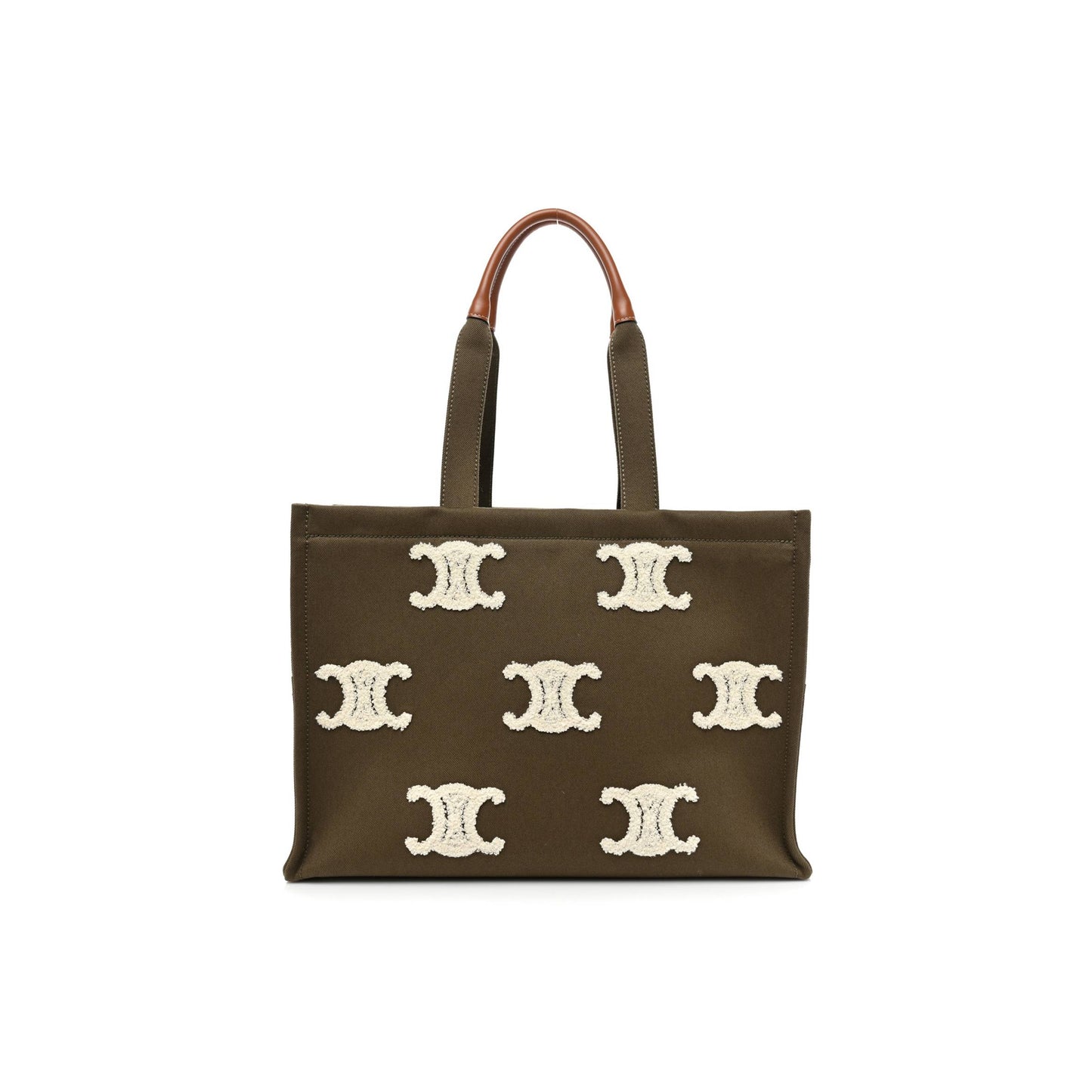 Ce**e canvas calfskin embroidered triomphe large cabas thais khaki tan (41*29*17cm)