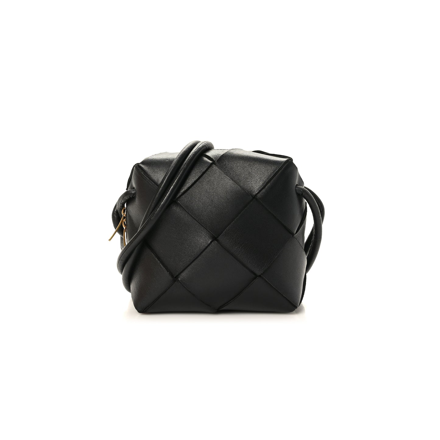 bo*te*ga Ve*ne*ta lambskin maxi intrecciato mini cassette camera bag black (15*14*7cm)