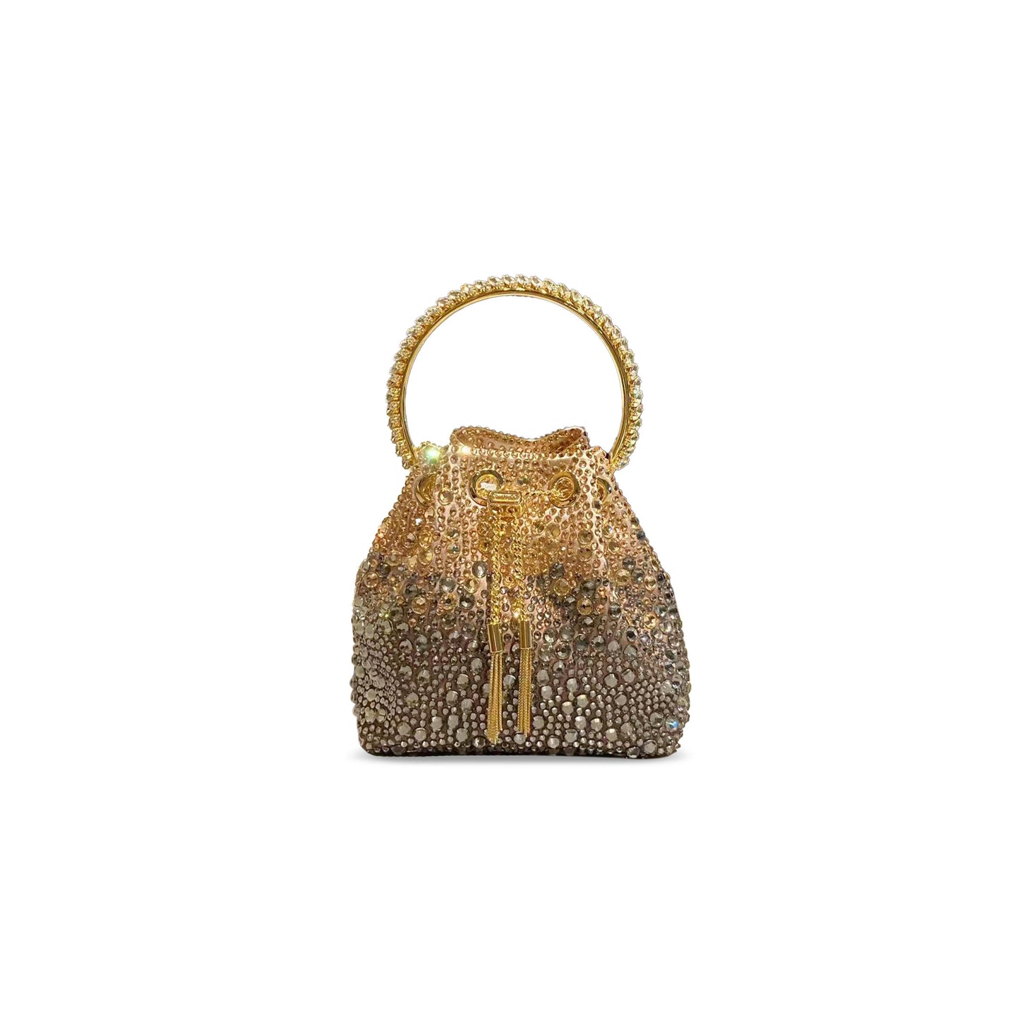 J1m*y Ch00 bon bon gold satin crystal handbag (15*14*9.5cm)