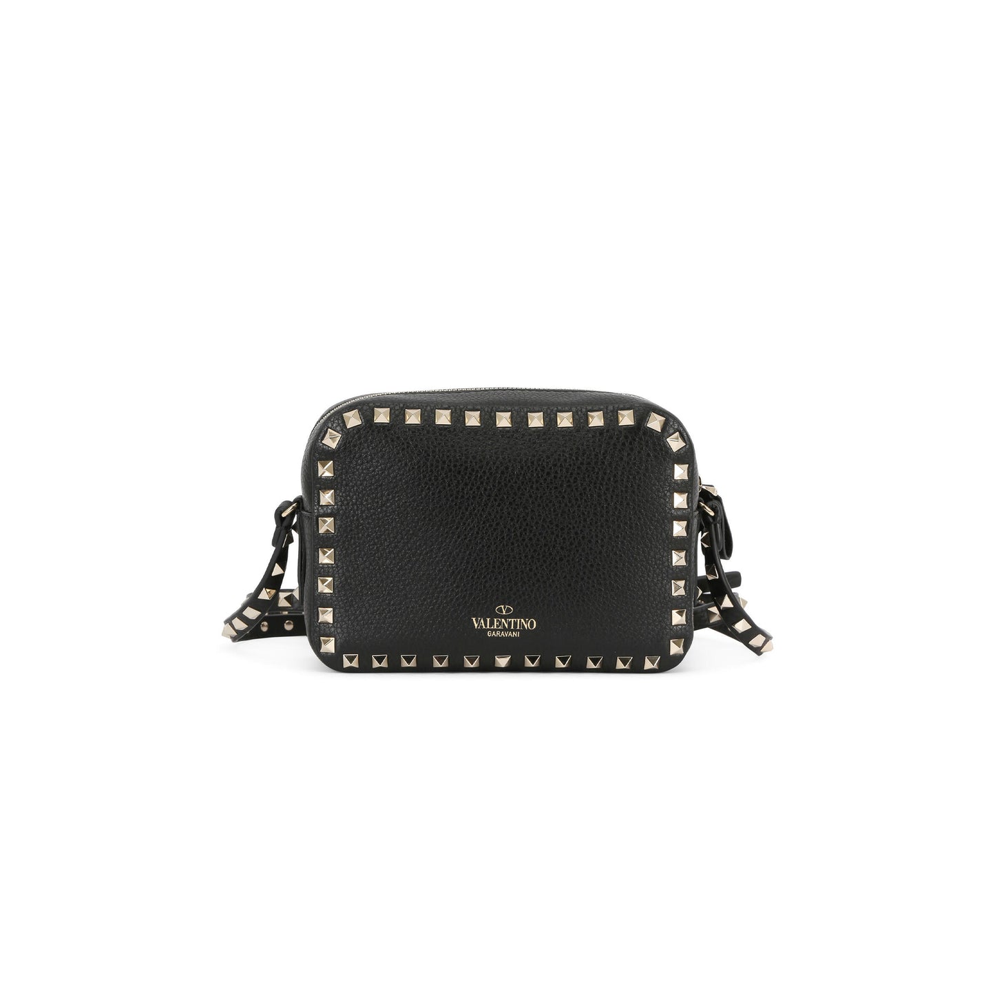 Va1e*ntin0 garavani pebbled calfskin rockstud camera crossbody bag black 168173 (18*13*8cm)