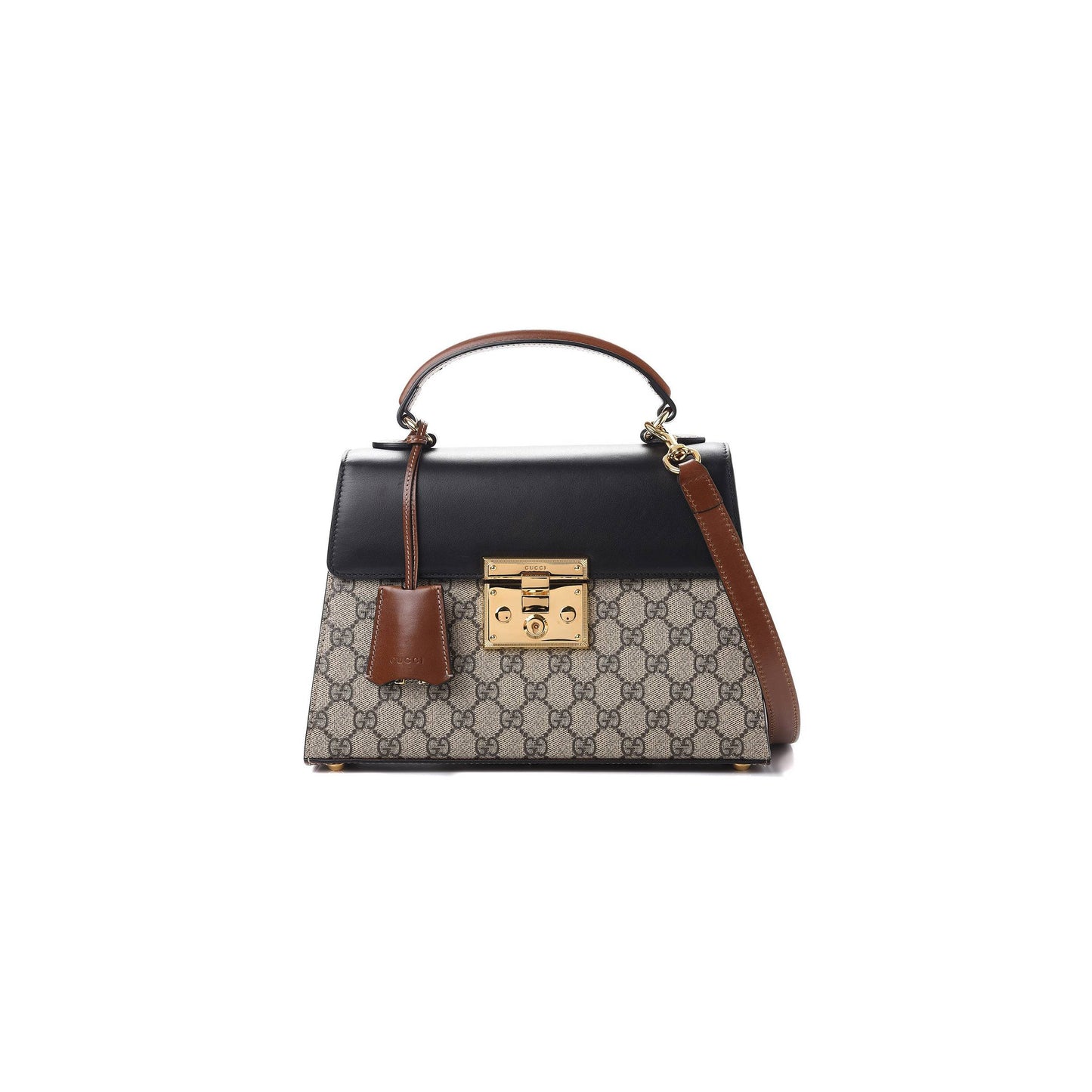 g*u*i gg S*p*e monogram calfskin small padlock top handle bag beige black cuir 43188 (28*19*11cm)