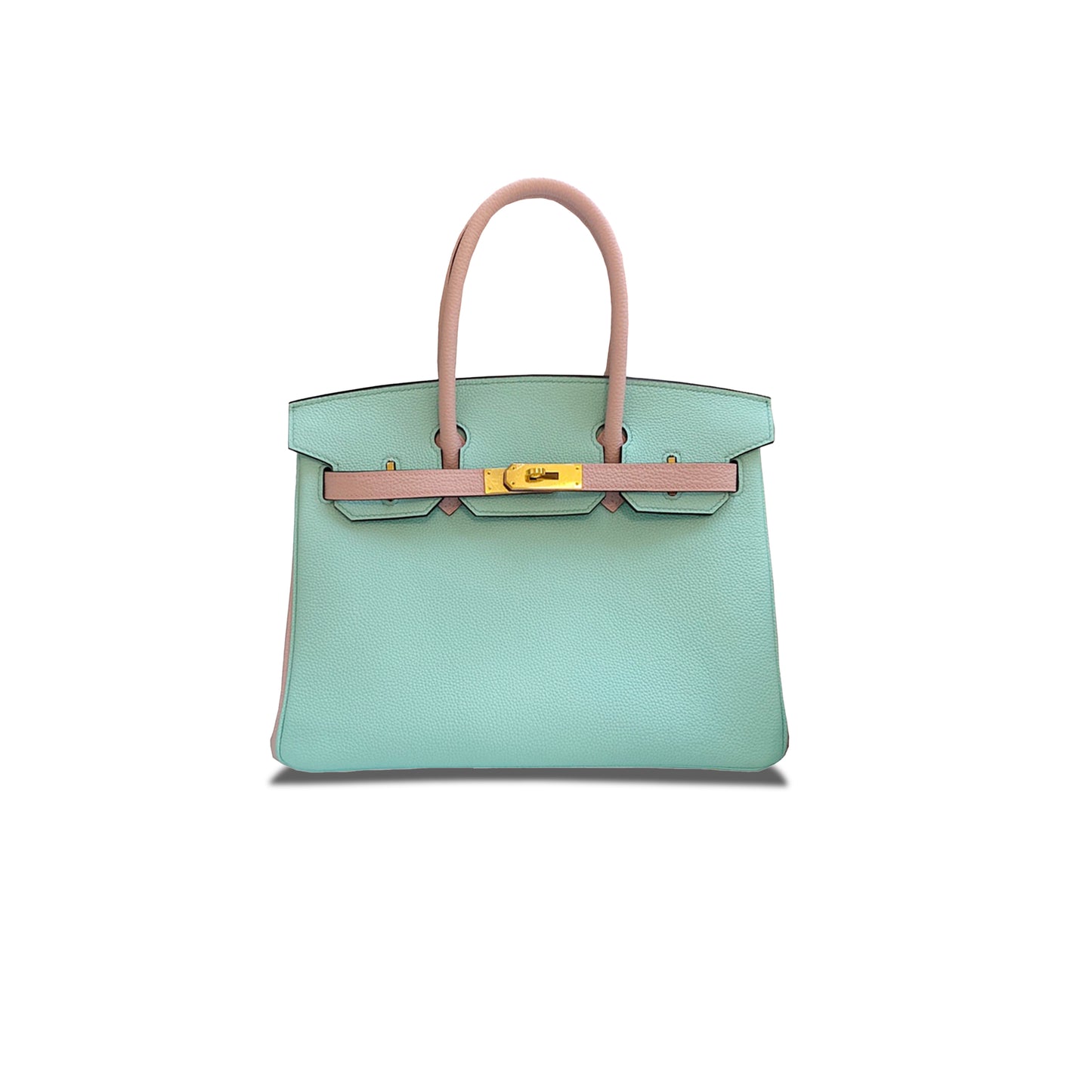H**mes master birkin 30 togo leather macaroon blue and cherry blossom pink gold buckle bag 101134281904 (30*23*15cm)