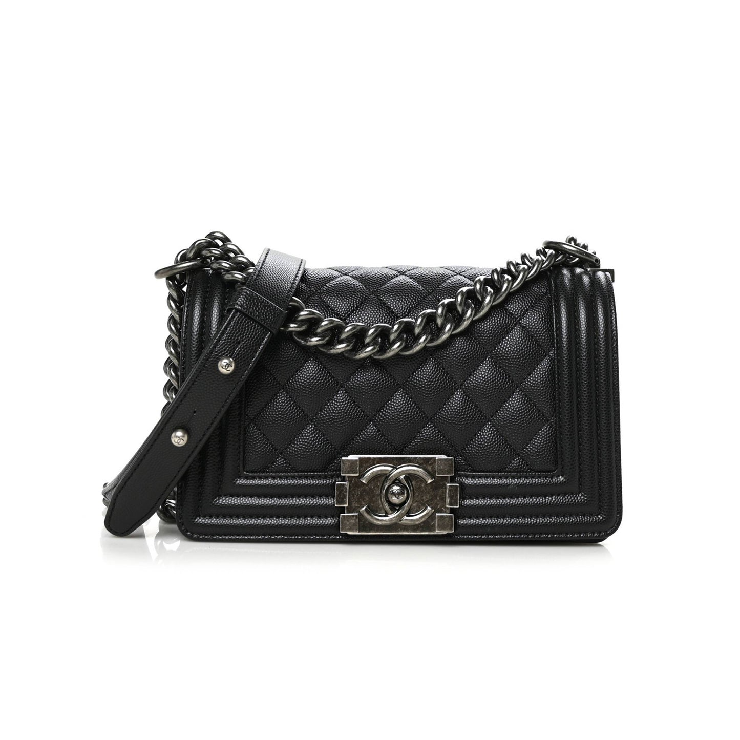 Ch*el caviar quilted small boy flap black silver hardware (19.7*12.1*7.6cm)