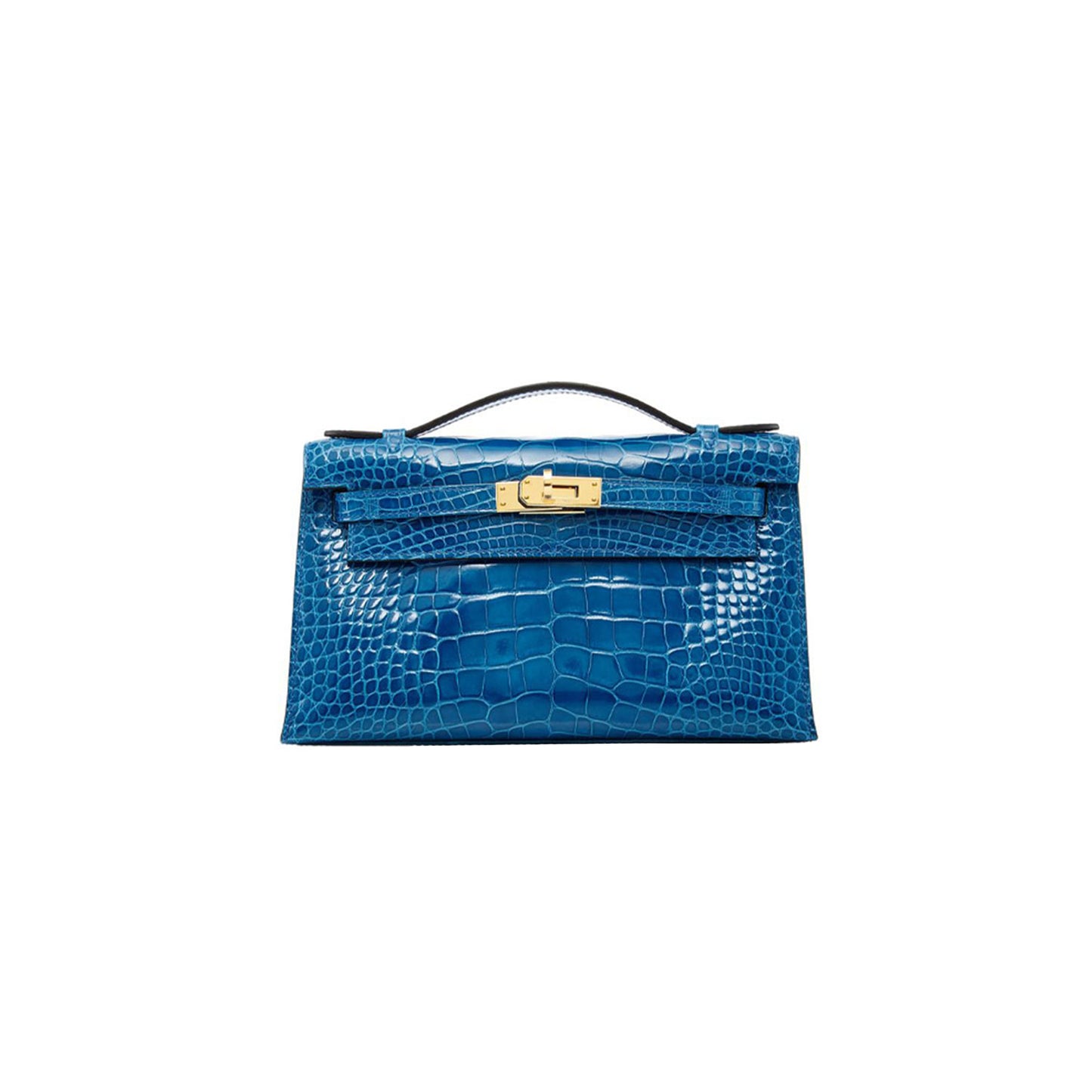 H**mes master mini kelly pochette matte alligator crocodile blue zanzibar (22*14*7cm)