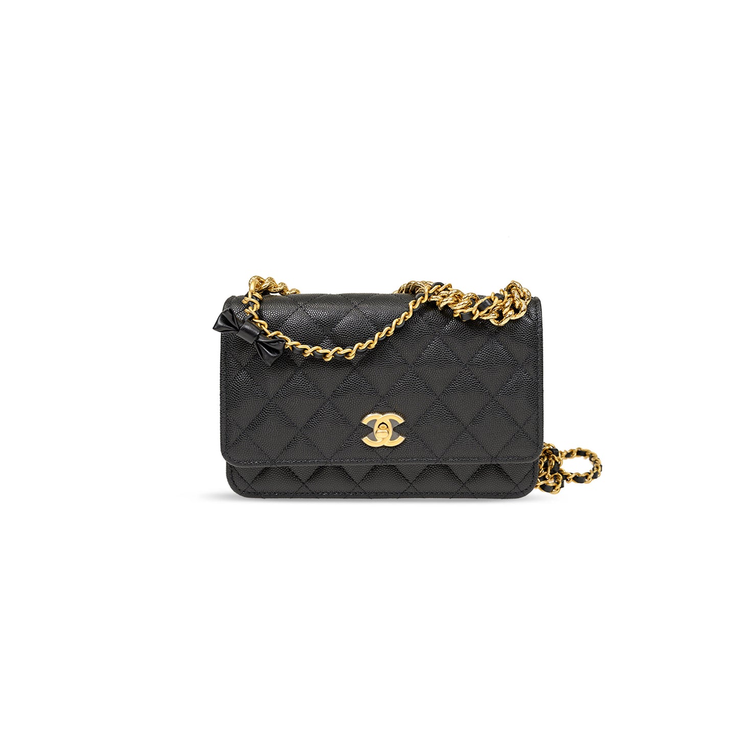 Ch*el lychee peel cc turnlock wallet on chain woc black ap3910 (20*12.5*4cm)