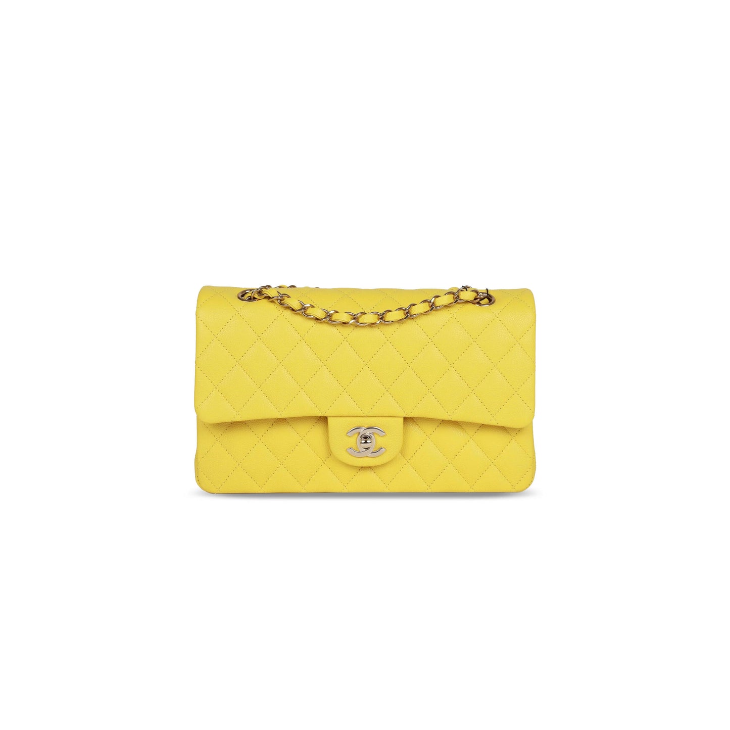 Ch*el master caviar medium classic double flap bag yellow light gold hardware a01112 (25*15*7cm)