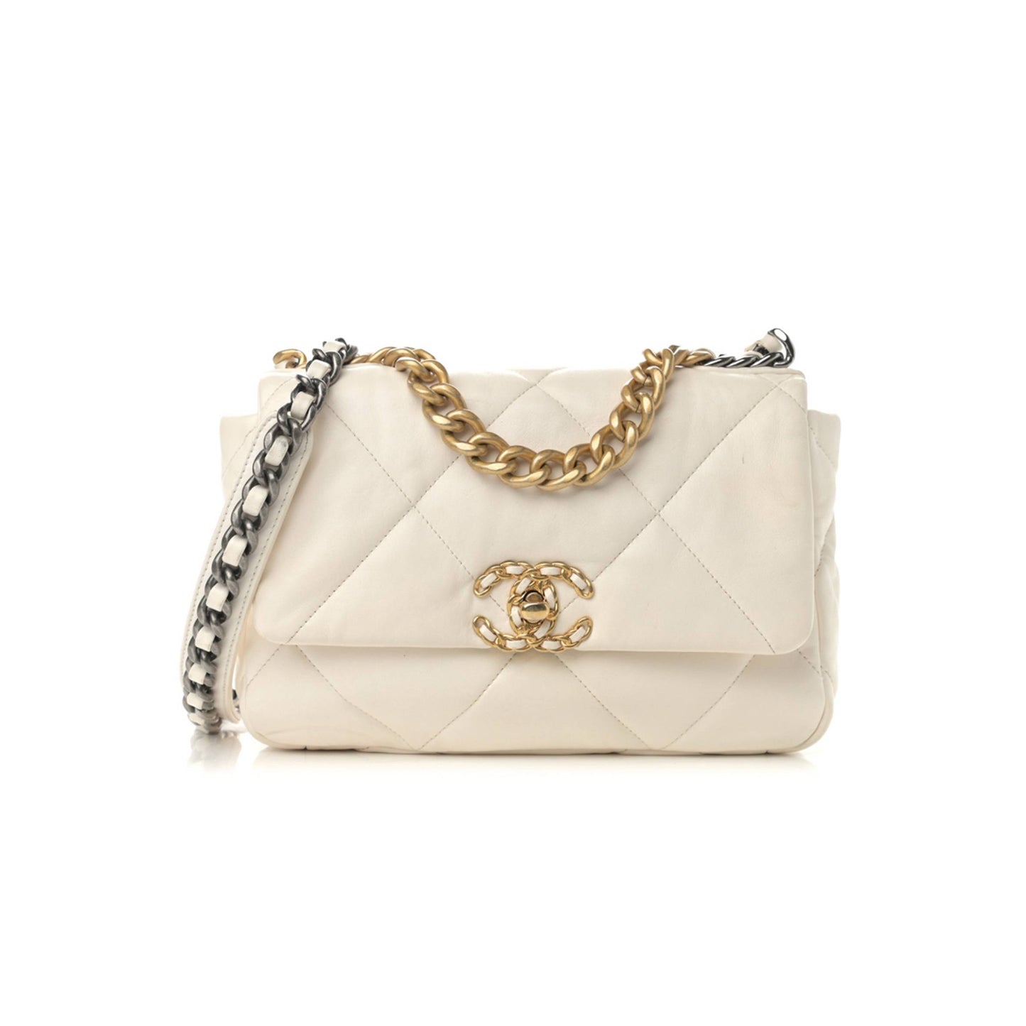 Ch*el goatskin quilted medium Ch*el 19 flap white gold hardware (27*20*8cm)