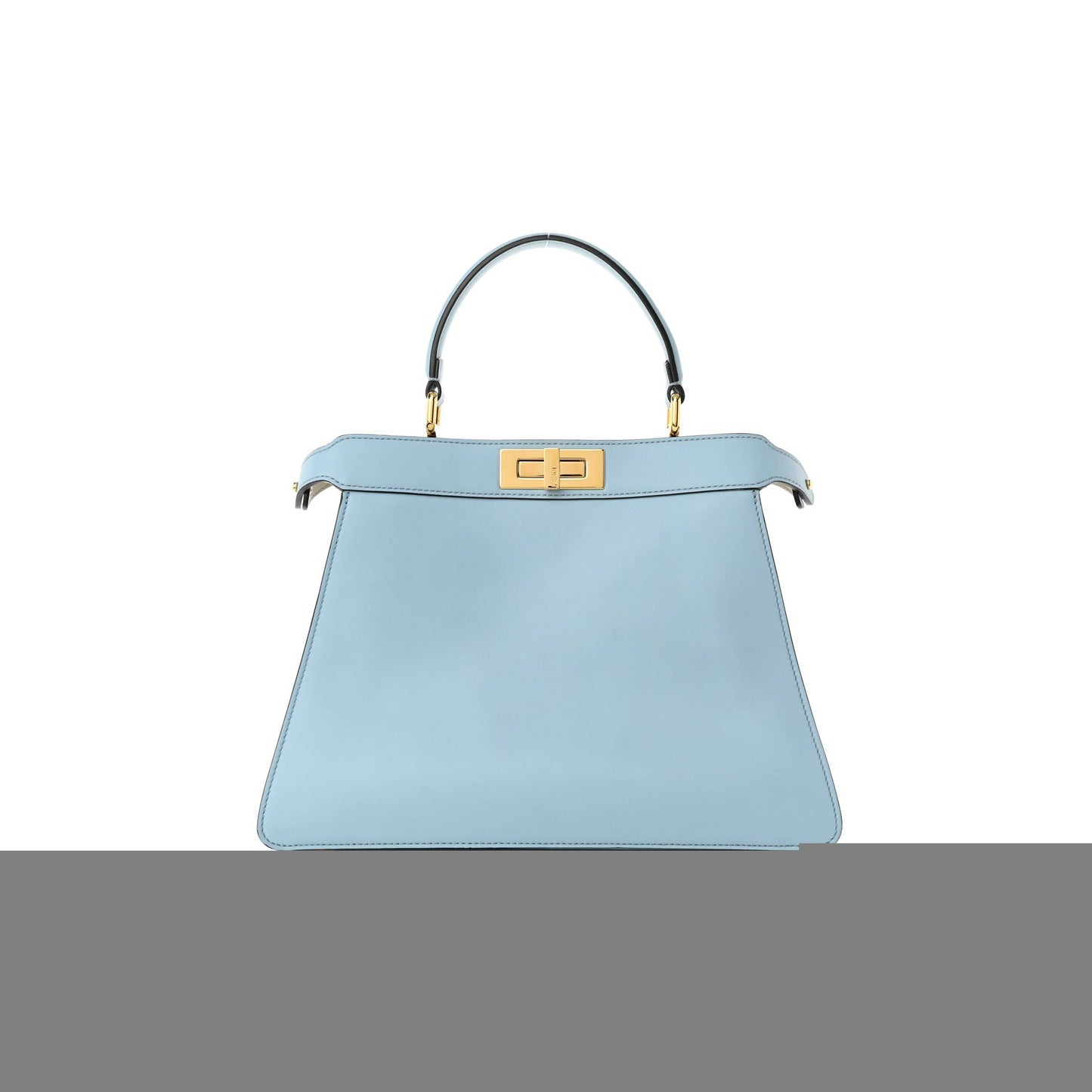 F**di vitello seta shiny nappa medium peekaboo i see u satchel azzurro baby camelia (33*24*13cm)