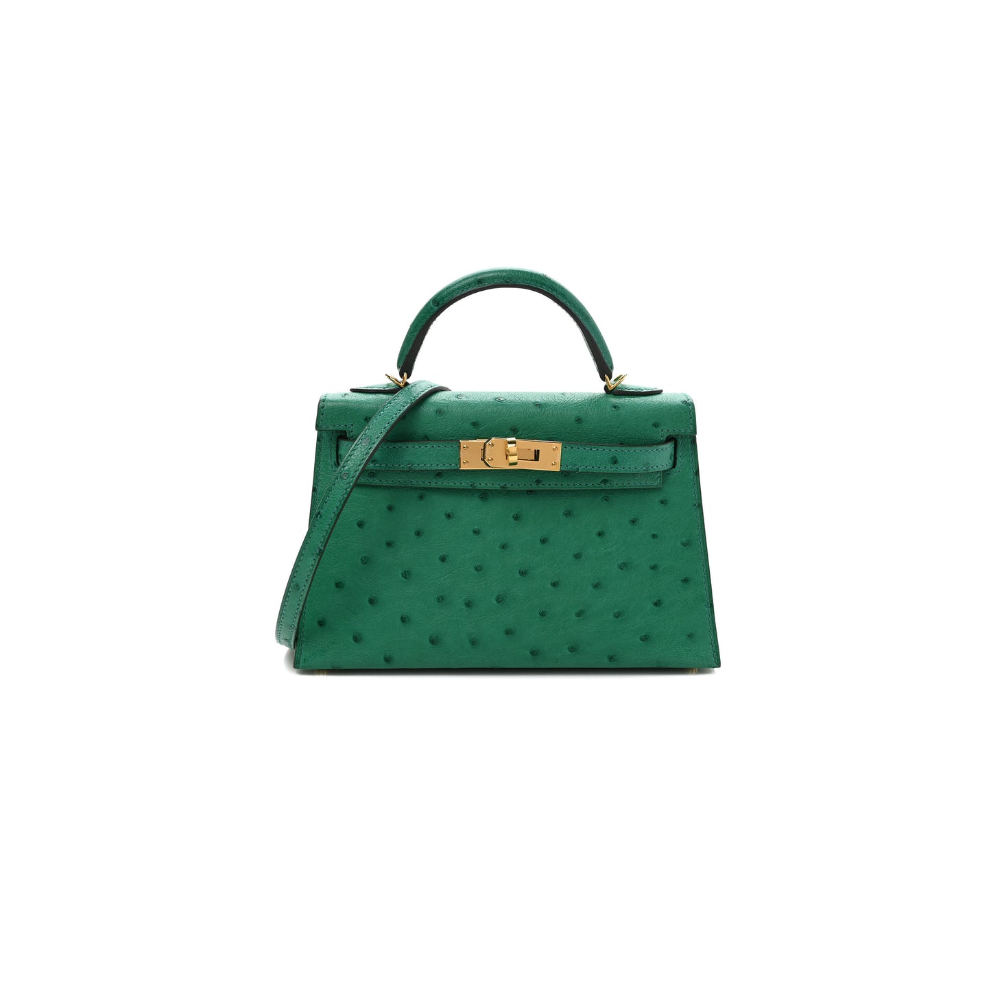 H**mes master ostrich horseshoe kelly sellier mini 20 vert vertigo gold (19*12*5.5cm)