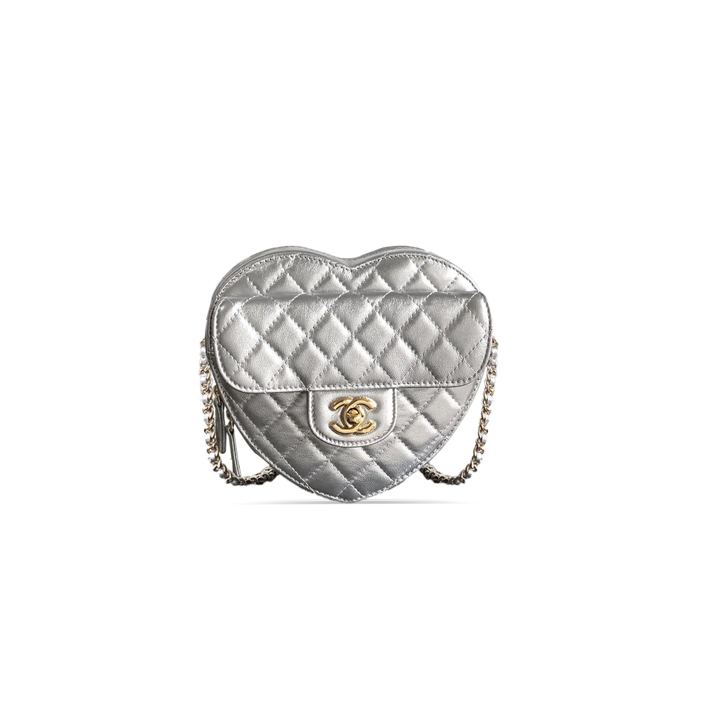 Ch**el heart bag lambskin in silver as5764 (19*17*5.5cm)
