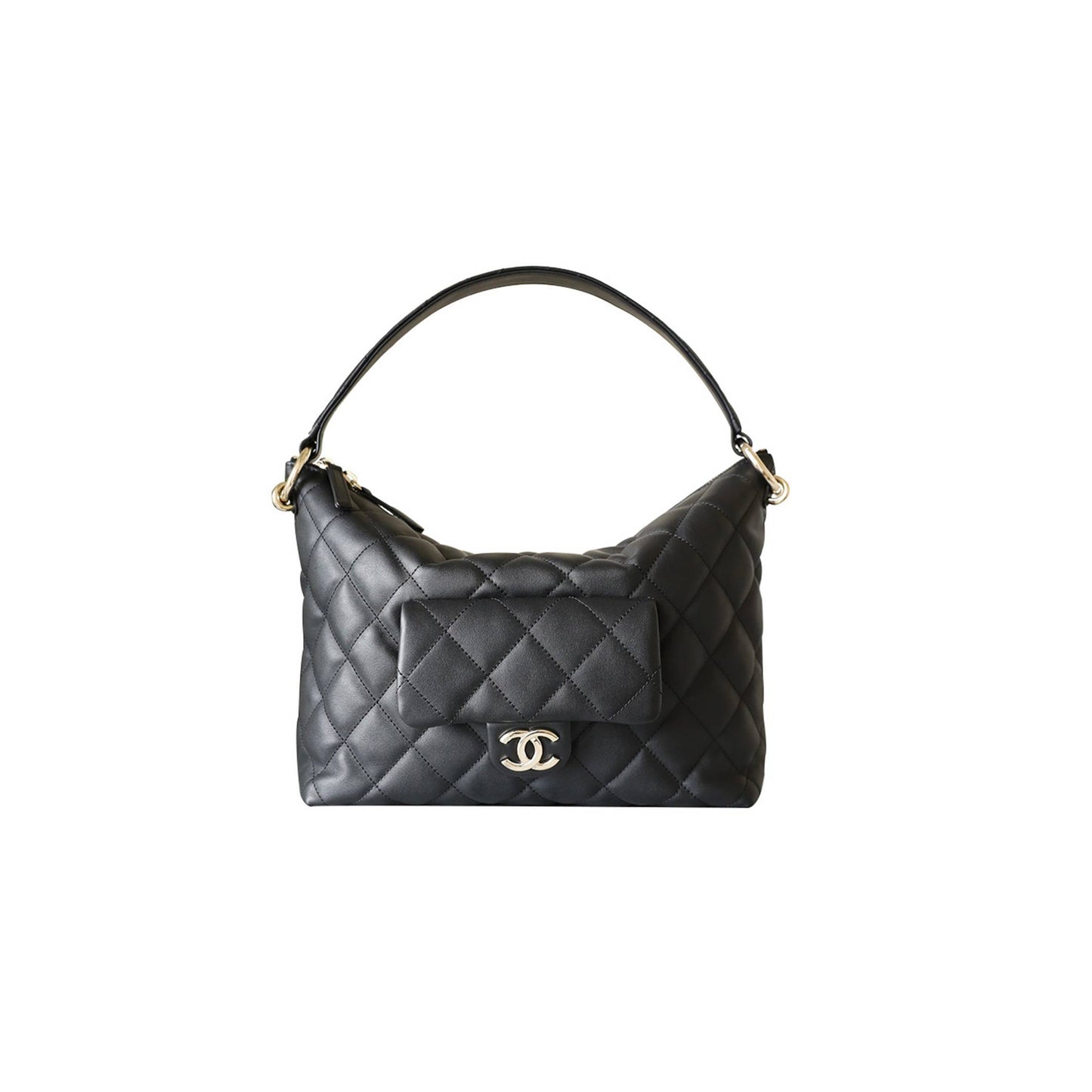 Ch*el master 23b black calfskin underarm hobo bag as4347 (28*22.5*13cm)