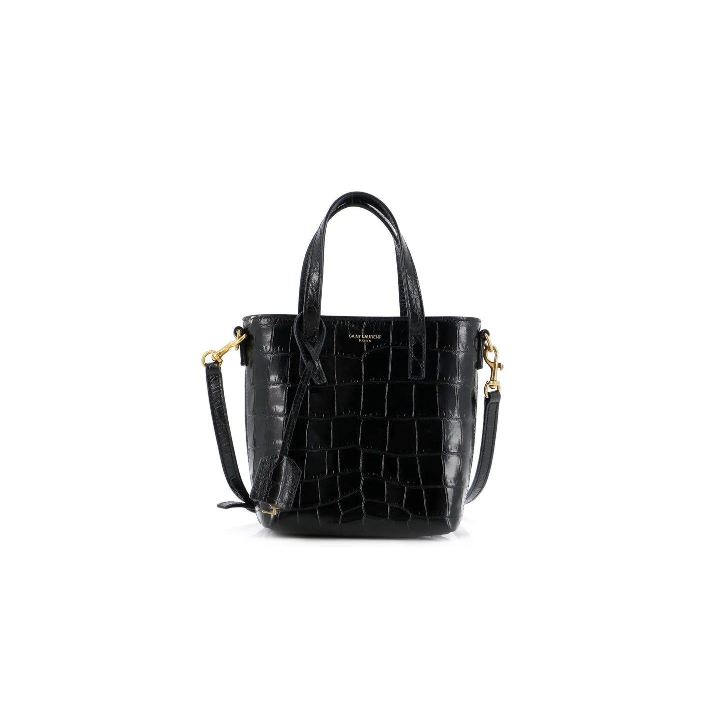 Y*L black mini toy shopping croc-effect leather tote 51307168 (18*17*8cm)