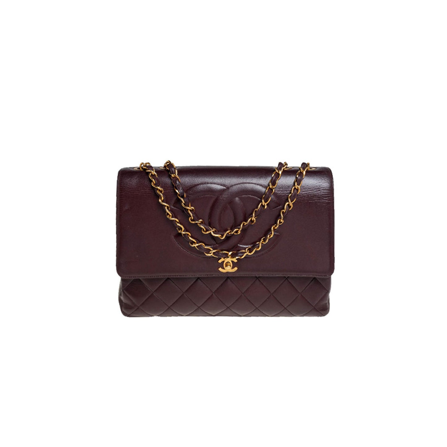 Ch*el master burgundy quilted leather vintage cc flap bag a2215 (33*23*11cm)