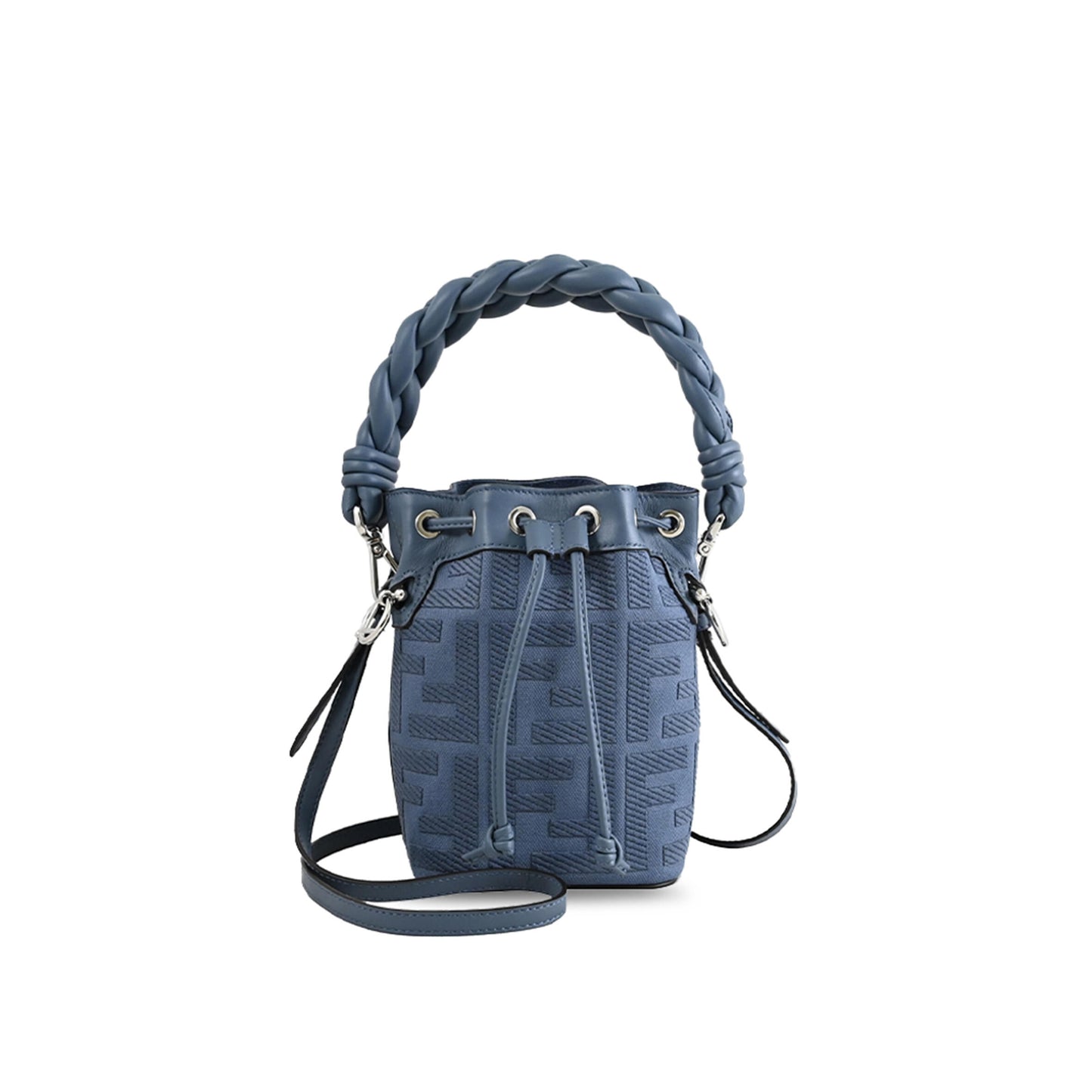 F**di embroidered fabric and leather mini mon tresor bucket bag (18*12*10cm)