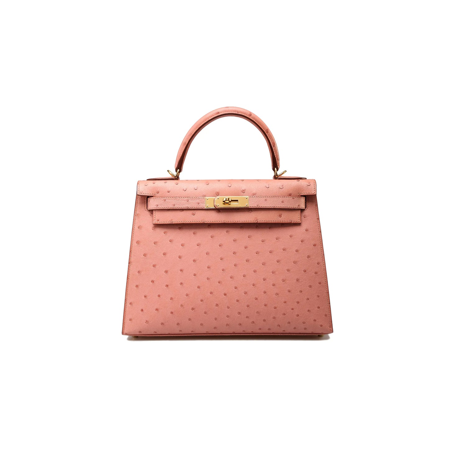 H**mes master kelly 25 ostrich ceramic pink gold hardware (25*17*7cm)
