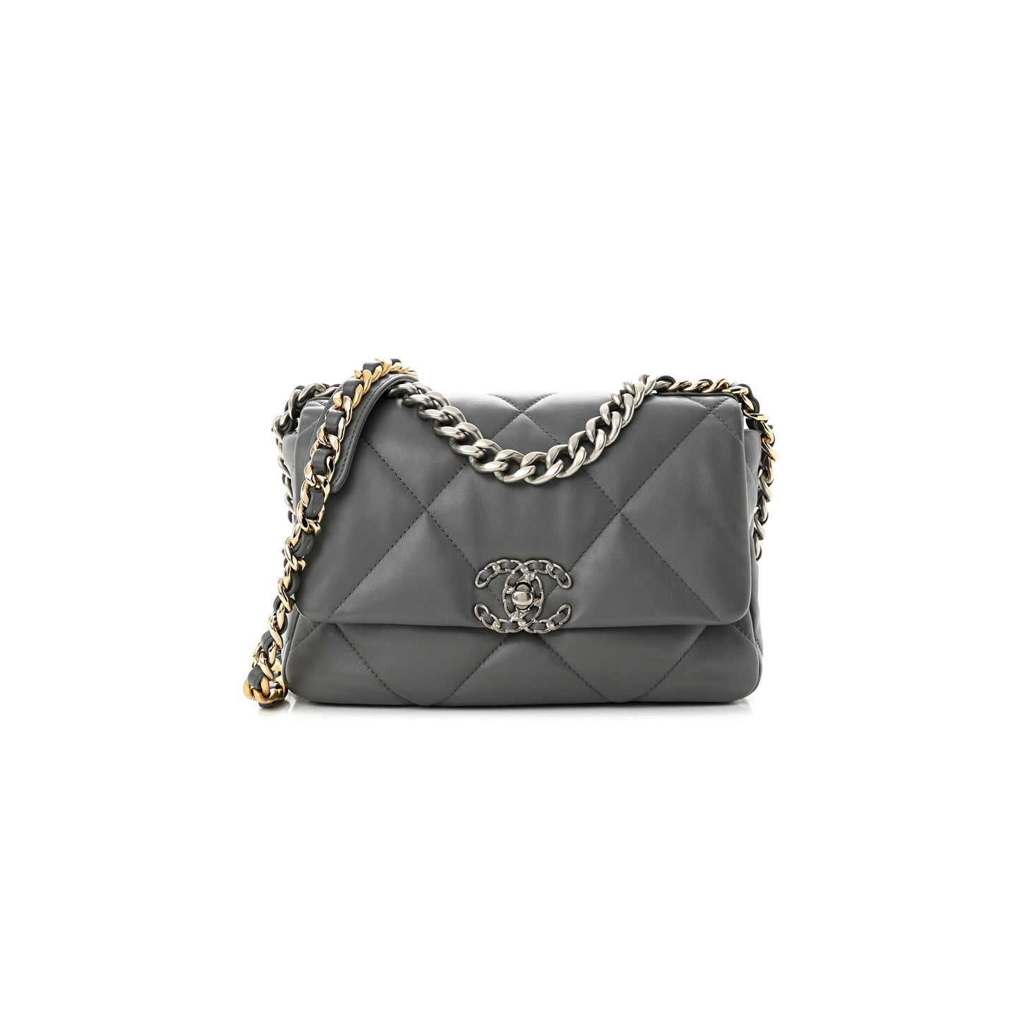 Ch*el lambskin quilted medium Ch*el 19 flap grey as1160 (26*16*9cm)