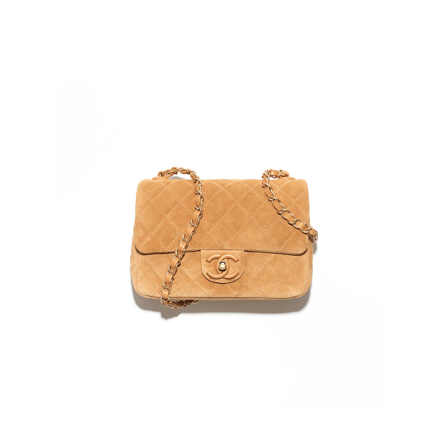 Ch**el flap bag suede calfskin, lambskin & gold-tone metal dark beige as5987 (26*18*7cm)