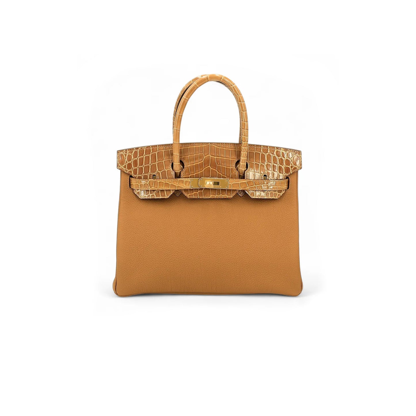 h**mes master birkin 25 crocodile and togo leather G01den brown gold buckle h076216ck42 (25*20*13cm)