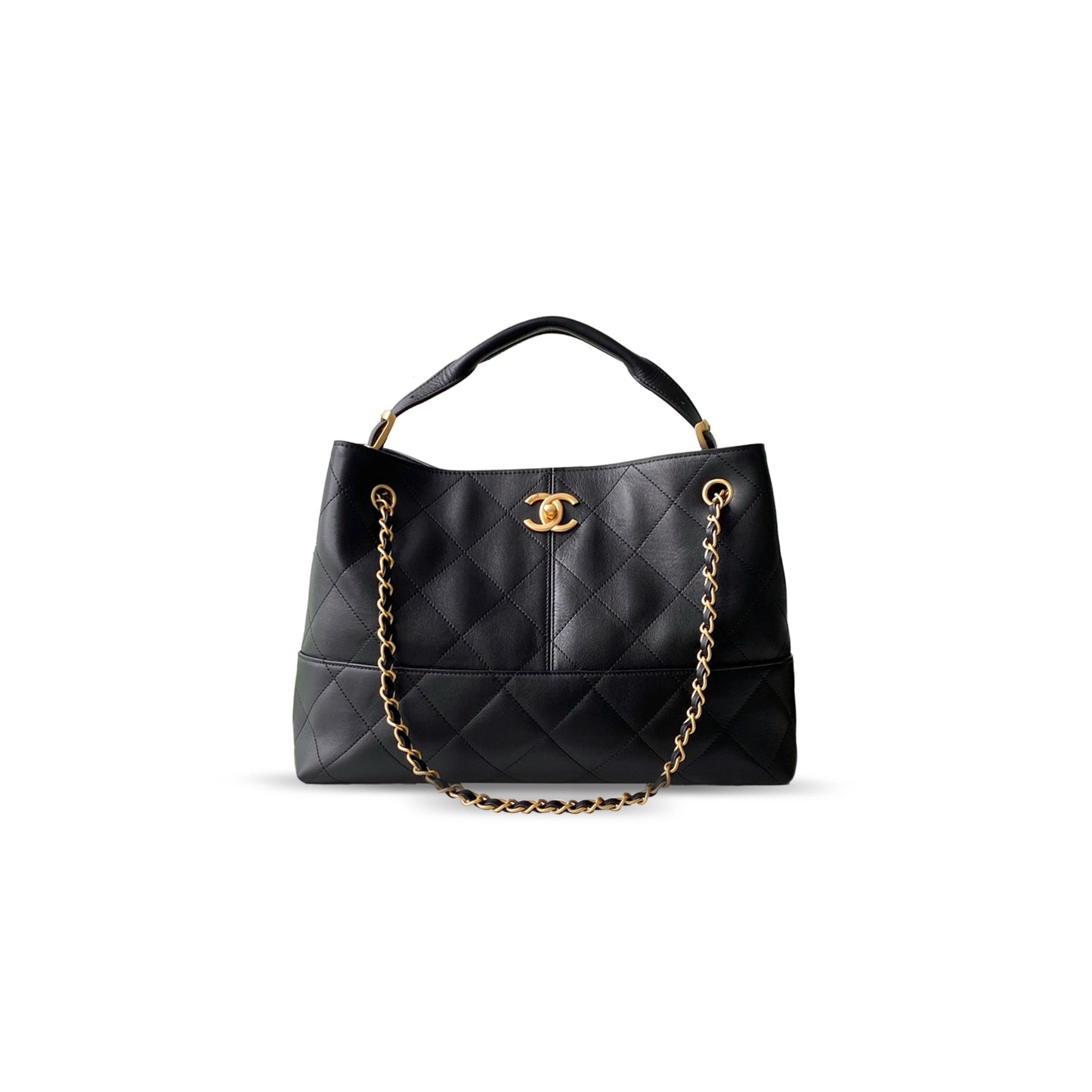 Ch*el master shopping bag calfskin & gold-tone metal black as5634 (36*24*12cm)