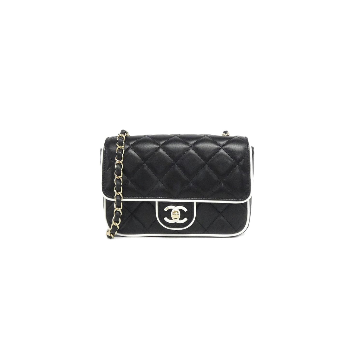 Ch*el black and white flap sheepskin shoulder bag as5151 (15*12*3.5cm)