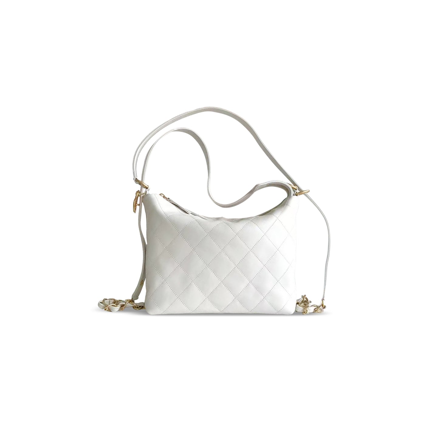 Ch*el medium backpack calfskin & gold-tone metal white 306621 (31*20*8.5cm)