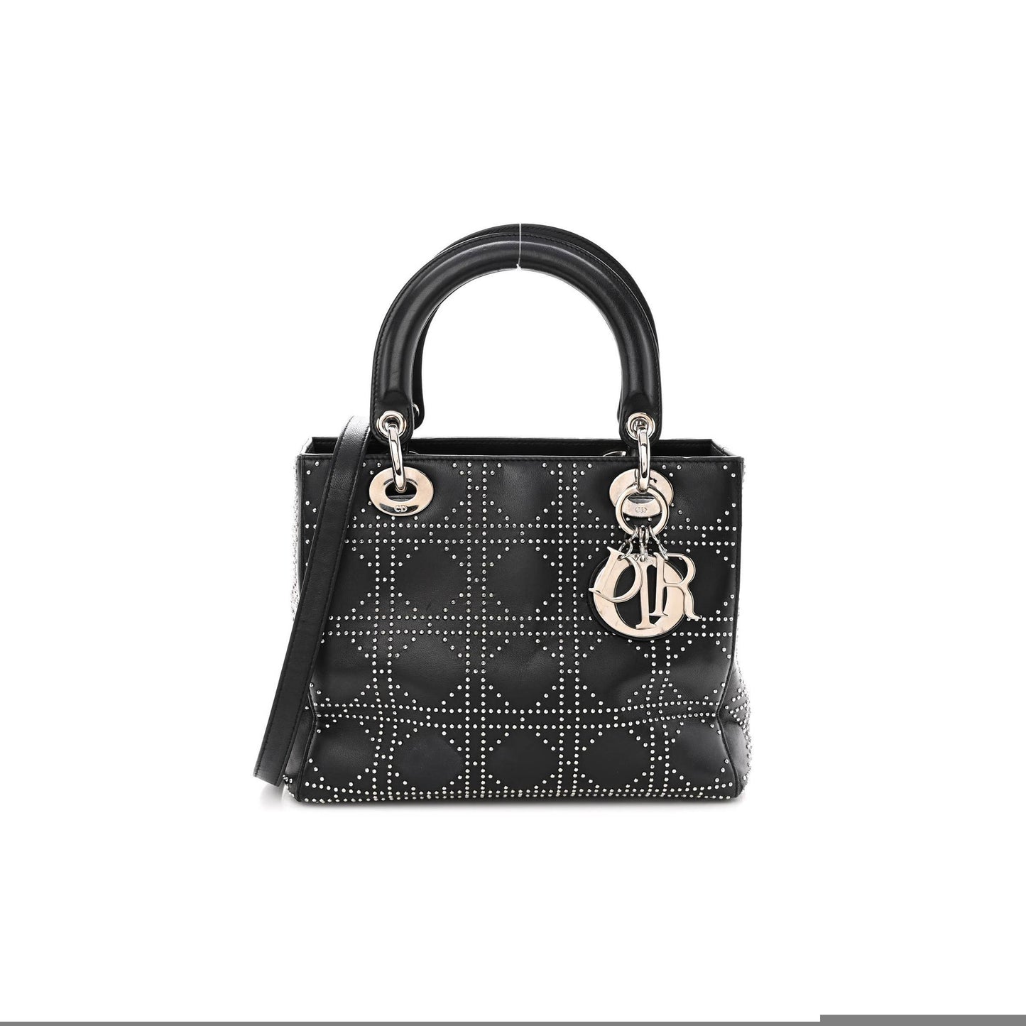 D*or lambskin studded cannage medium lady D*or black (23*20*12.7cm)