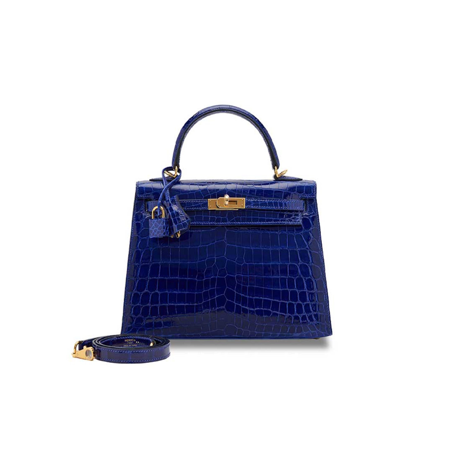 H**mes master electric shiny blue crocodile kelly 25 gold hardware (25*17*7cm)
